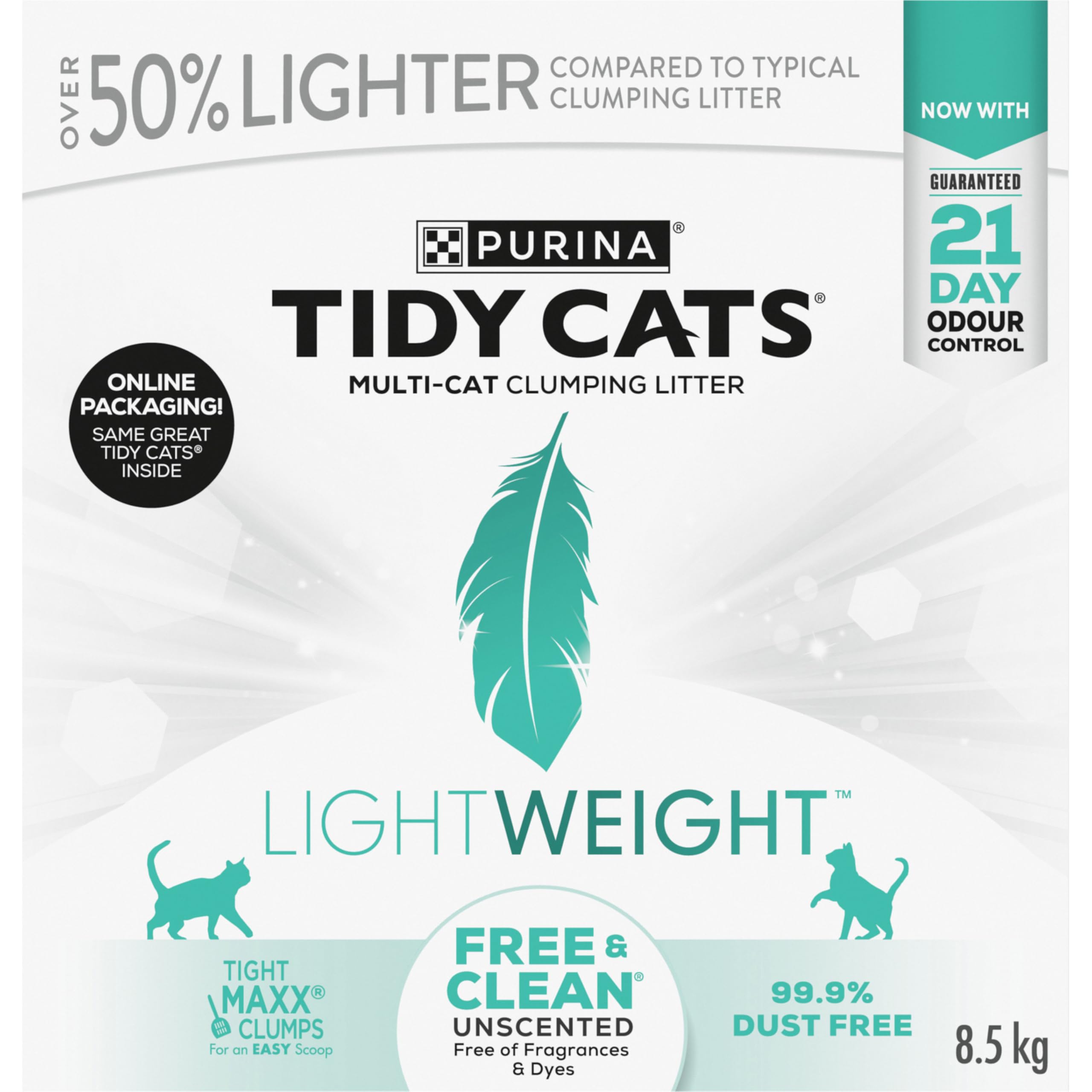 Tidy Cats Free & Clean Cat Litter, LightWeight Unscented Multi-Cat - 2.72 kg Jug