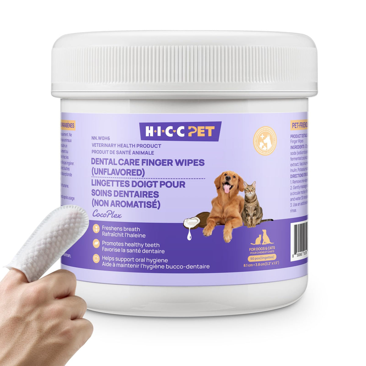 HICC Pet Teeth Cleaning Finger Wipes for Dogs & Cats, Vet-Recommended Remove Bad Breath, Plaque, Tartar Buildup, Fresh Breath Dog Tooth Brushing Kit, Dog Finger Toothbrush & Toothpaste Alternatives