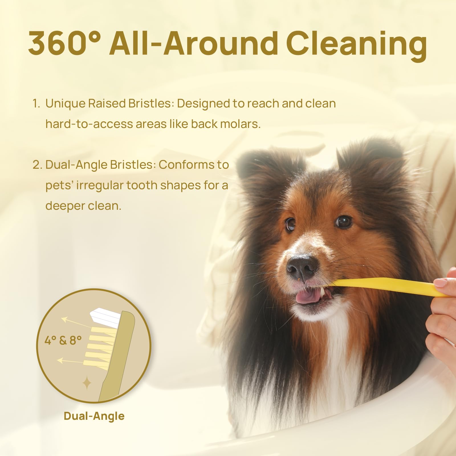 HICC PET Toothbrush for Dogs & Large Cats, Vet-Recommended Dog Toothbrush with Triple Bristle, Ergonomic Design, Improves Oral Hygiene, Deep Teeth Cleaning, Gum & Dental Care, Toothpaste Not Included