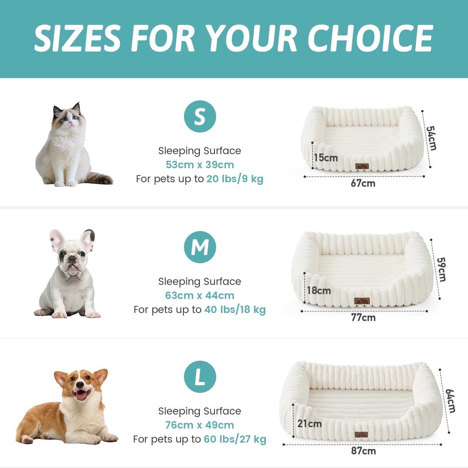 COZY KISS Orthopedic Dog Bed for Small Dogs & Medium Dogs - Washable Rectangle Pet Bed with Anti-Slip Bottom, Soft Calming Cat & Puppy Bed for Indoor Pets (30"x23"x7", Cream)