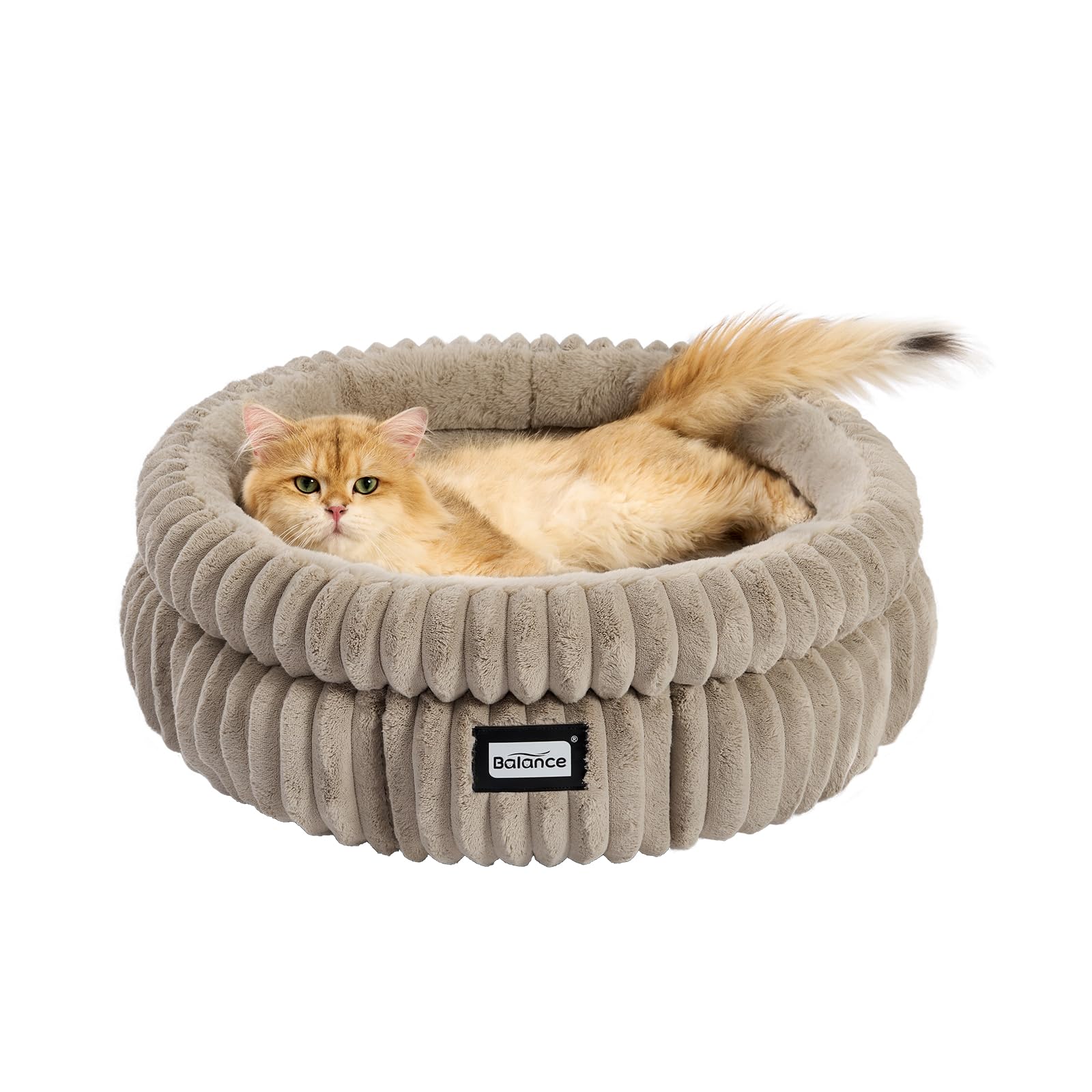 BALANCE Cat Bed Kitten Bed, Washable Round Cat Beds for Indoor Cats, Super Soft Plush Faux Fur Pet Bed for Puppy and Kitten with Anti-Slip Bottom