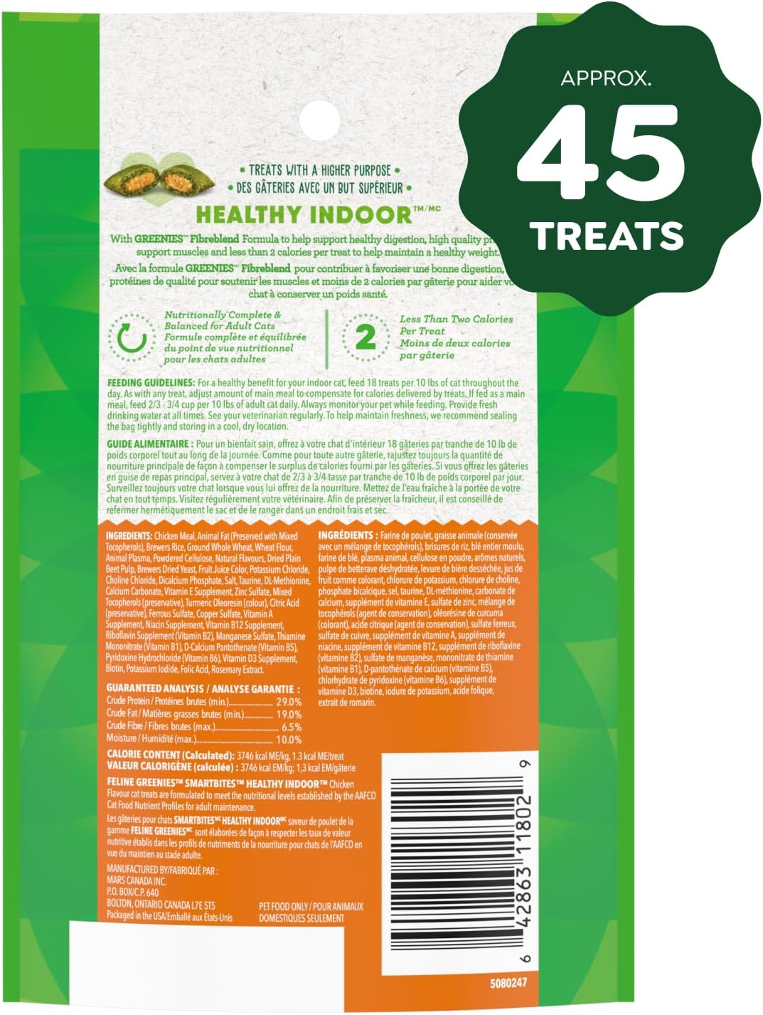 GREENIES Feline SMARTBITES Cat Treats Natural Dental Care, Chicken Flavour, 2.1oz Pouch