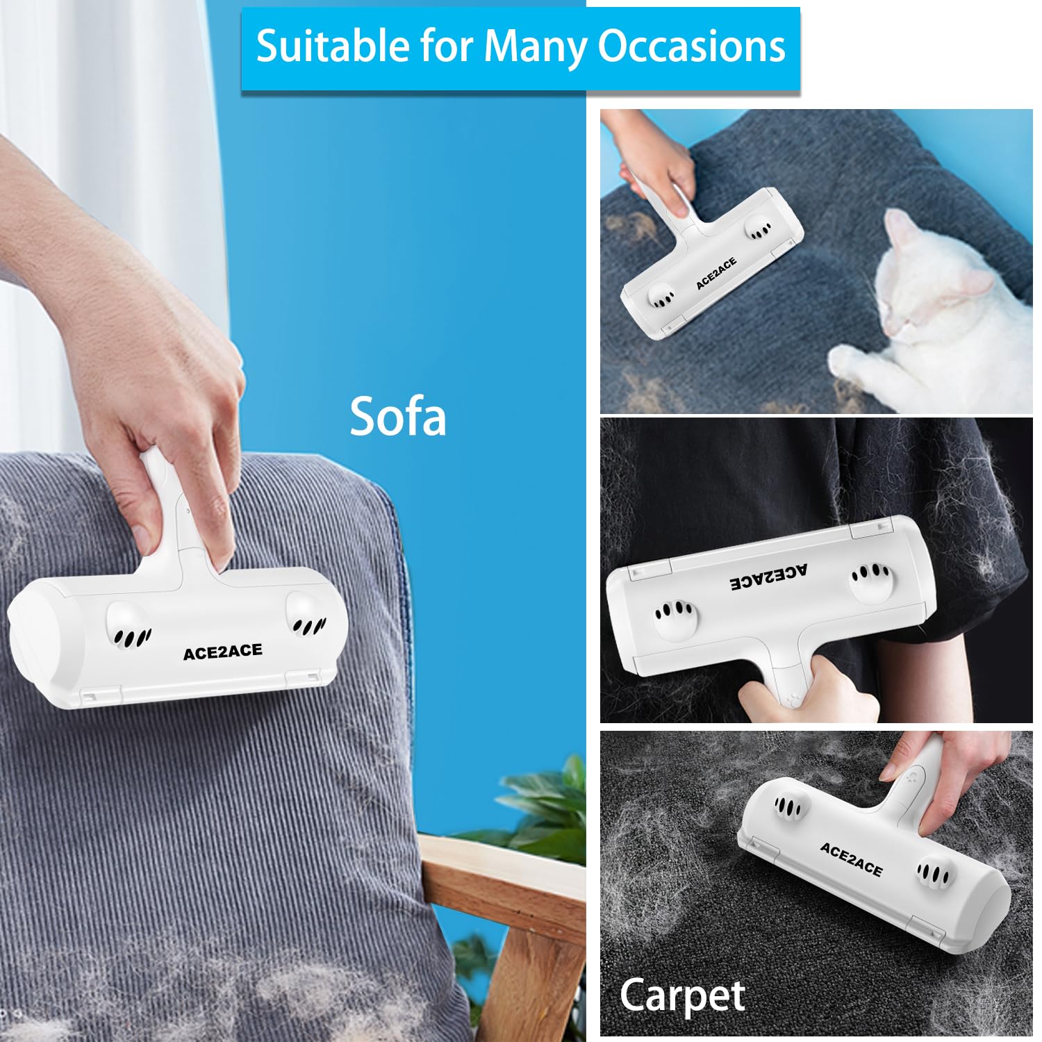 Pet Hair Remover Roller, ACE2ACE Reusable Animal Hair Removal Brush for Dogs and Cats, Self Clean Pet Fur from Carpet, Furniture, Rugs, Laundry, Clothes and Bedding, Sofa