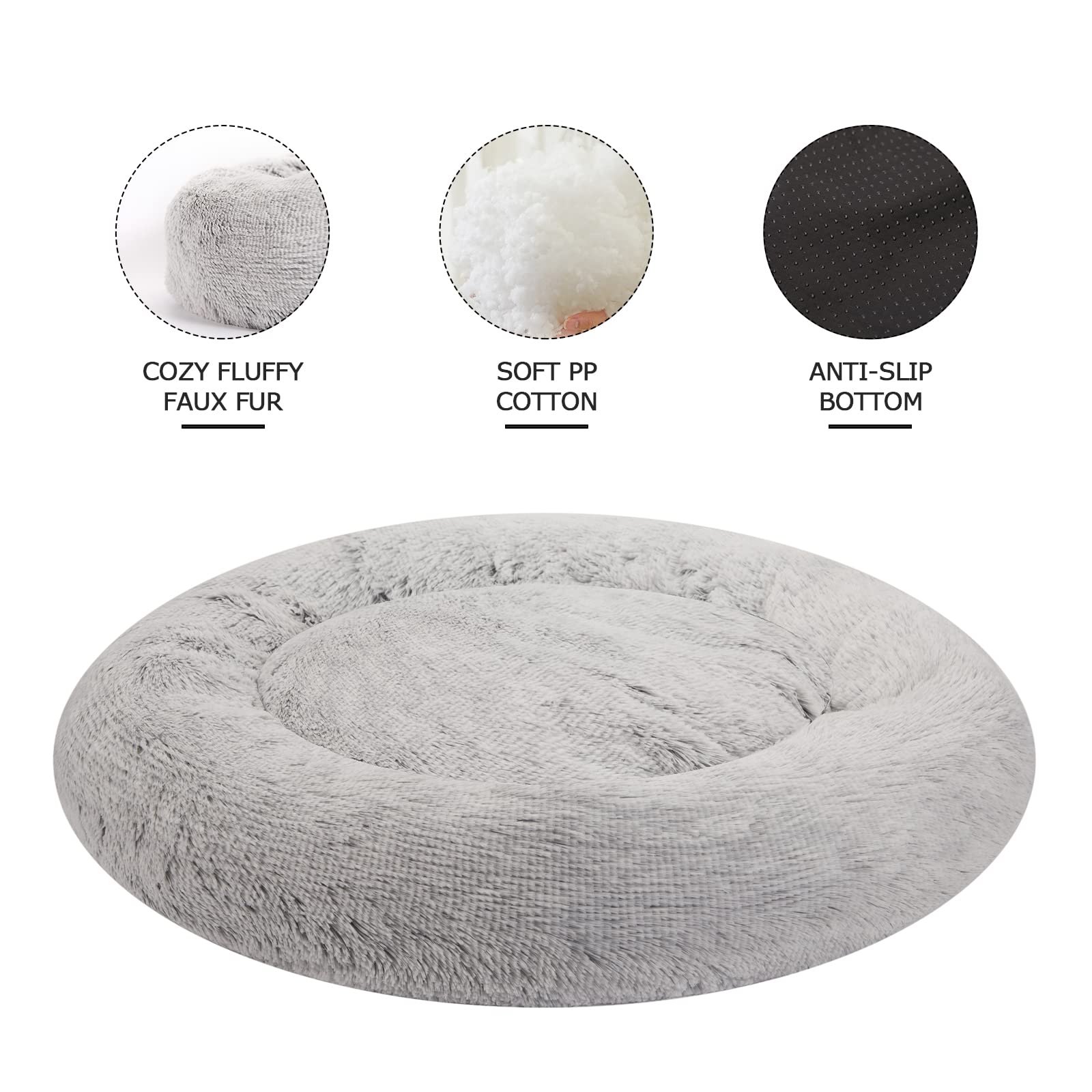Bedfolks Calming Donut Cat Bed, Dia23 Round Fluffy Dog Beds for Small Dogs & Cat Beds for Indoor Cats, Washable Anti-Anxiety Plush Puppy Bed（Pink, Small）