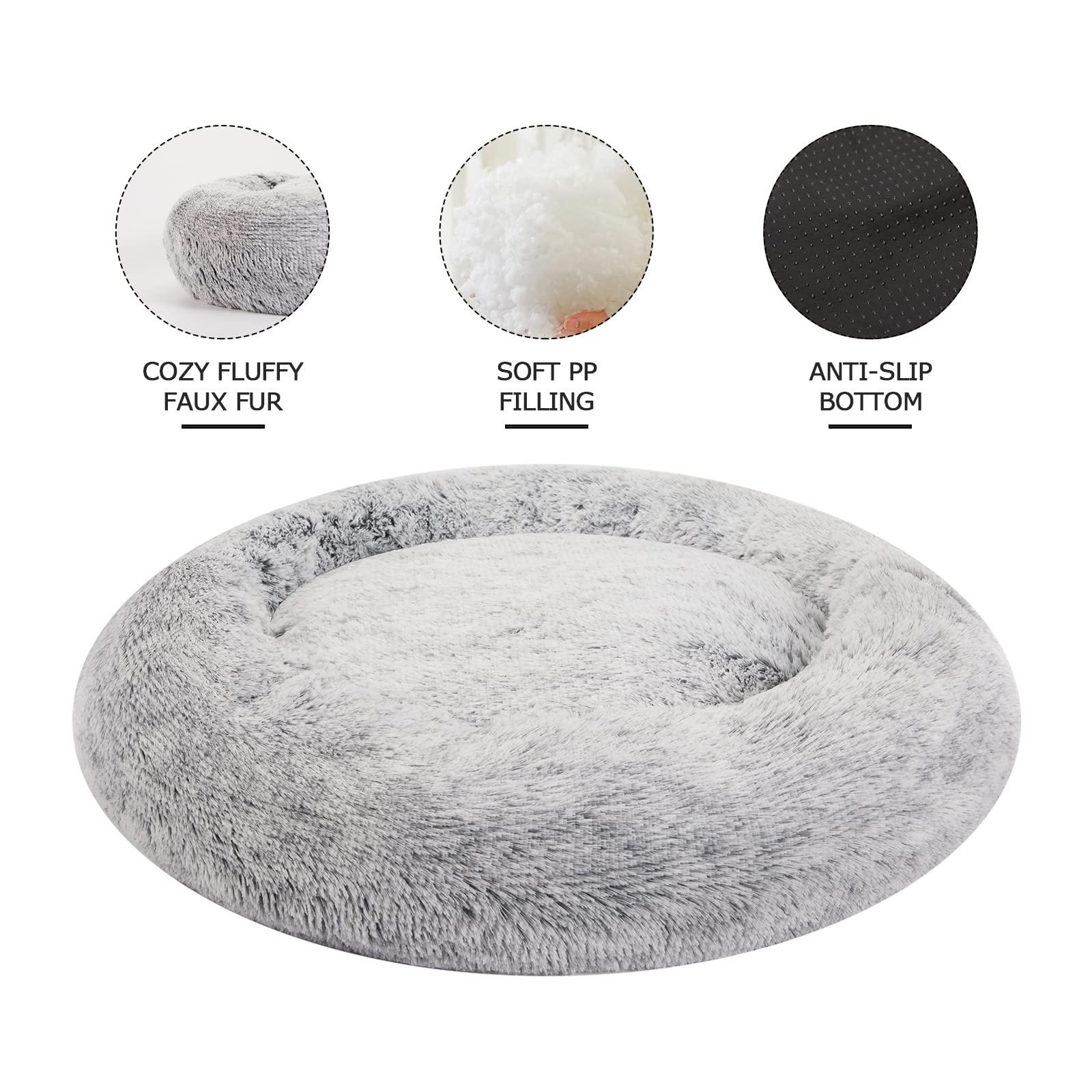 Bedfolks Calming Donut Cat Bed, Dia23 Round Fluffy Dog Beds for Small Dogs & Cat Beds for Indoor Cats, Washable Anti-Anxiety Plush Puppy Bed（Pink, Small）