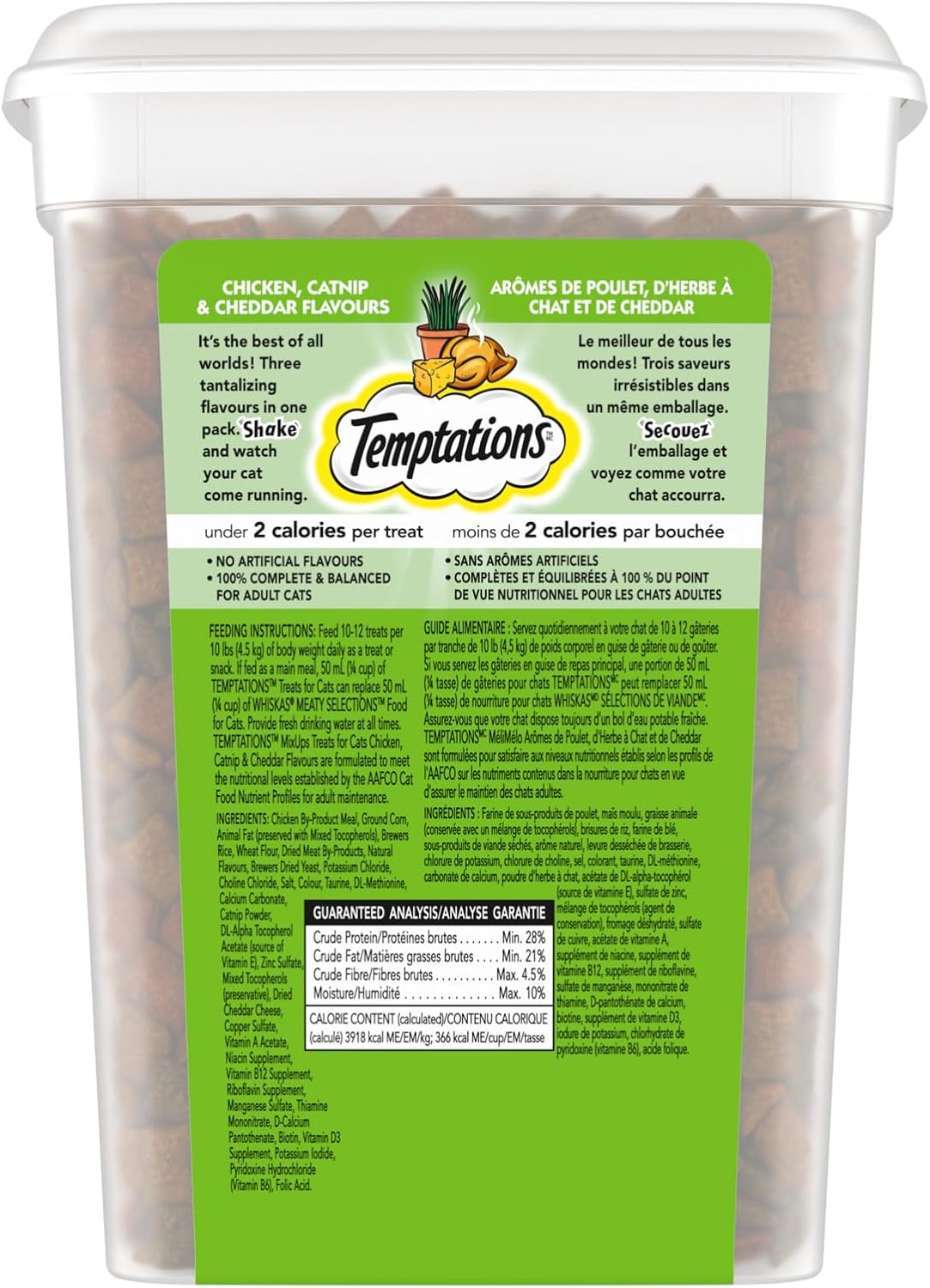TEMPTATIONS Mix-Ups Cat Treats, Catnip (Chicken, Catnip & Cheddar Flavour), 454g Tub
