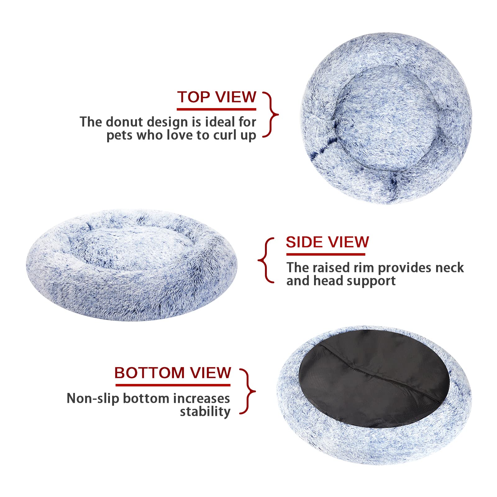 Bedfolks Calming Donut Cat Bed, Dia23 Round Fluffy Dog Beds for Small Dogs & Cat Beds for Indoor Cats, Washable Anti-Anxiety Plush Puppy Bed（Pink, Small）