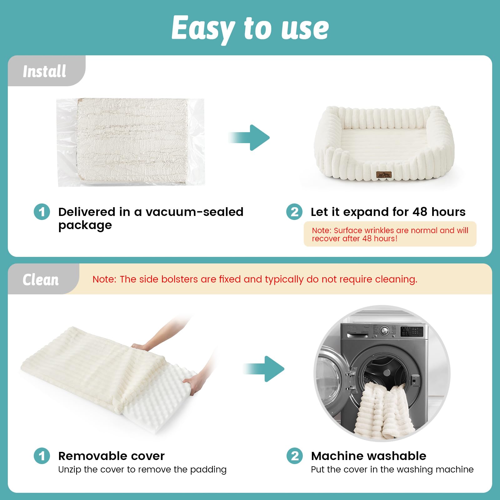 COZY KISS Orthopedic Dog Bed for Small Dogs & Medium Dogs - Washable Rectangle Pet Bed with Anti-Slip Bottom, Soft Calming Cat & Puppy Bed for Indoor Pets (30"x23"x7", Cream)