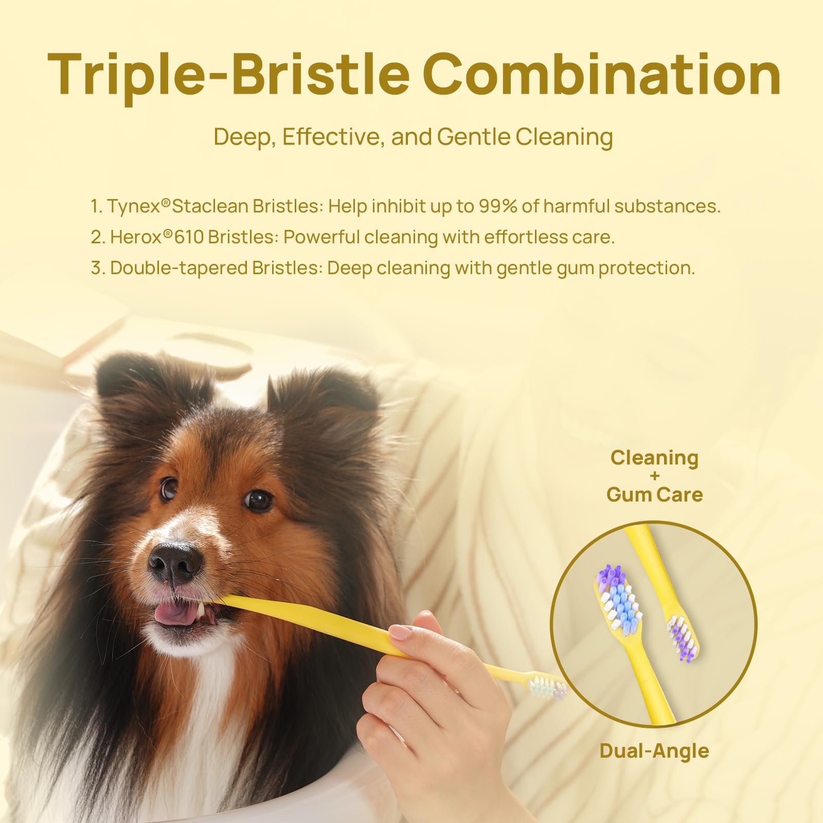 HICC PET Toothbrush for Dogs & Large Cats, Vet-Recommended Dog Toothbrush with Triple Bristle, Ergonomic Design, Improves Oral Hygiene, Deep Teeth Cleaning, Gum & Dental Care, Toothpaste Not Included