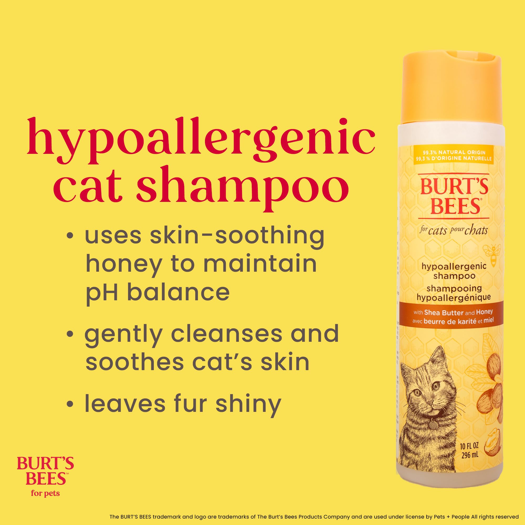 Burt's Bees for Cats Hypoallergenic Cat Shampoo with Shea Butter & Honey | Best Shampoo for Cats with Dry or Sensitive Skin | Cruelty Free, Sulfate & Paraben Free, pH Balanced for Cats - 10 Fl Oz