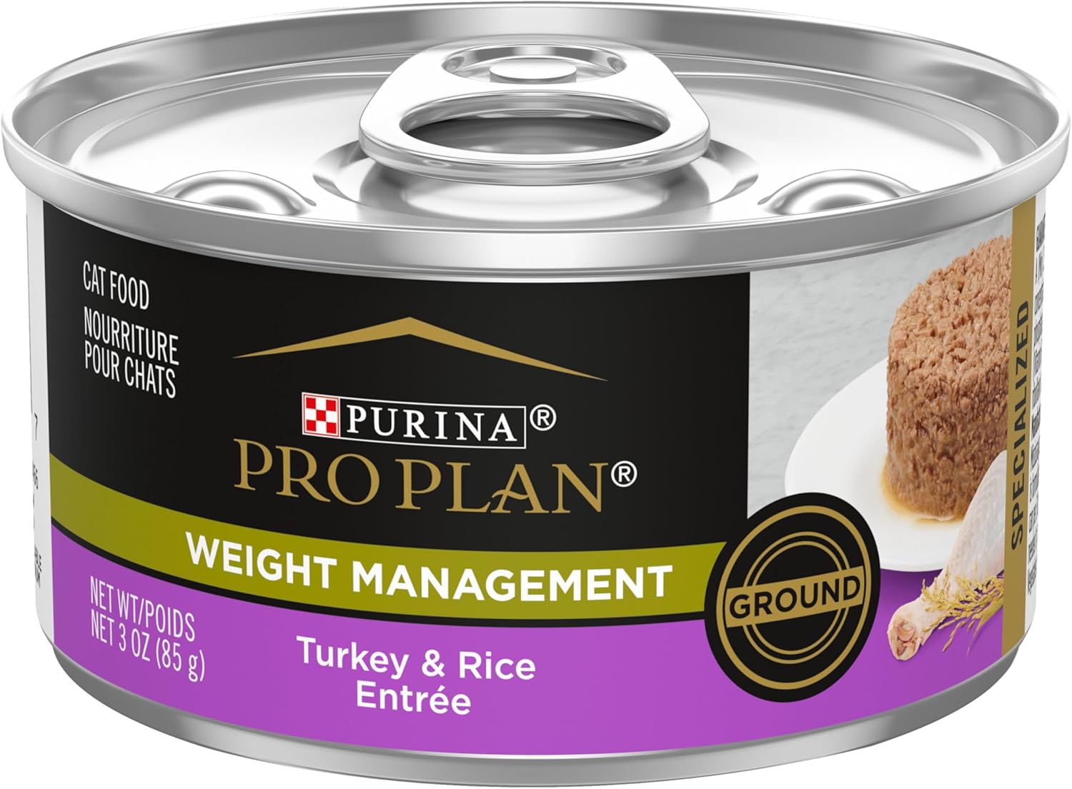 Purina Pro Plan Wet Cat Food, Focus, Adult Weight Management Turkey and Rice Entre, 3-Ounce Can, Pack of 24
