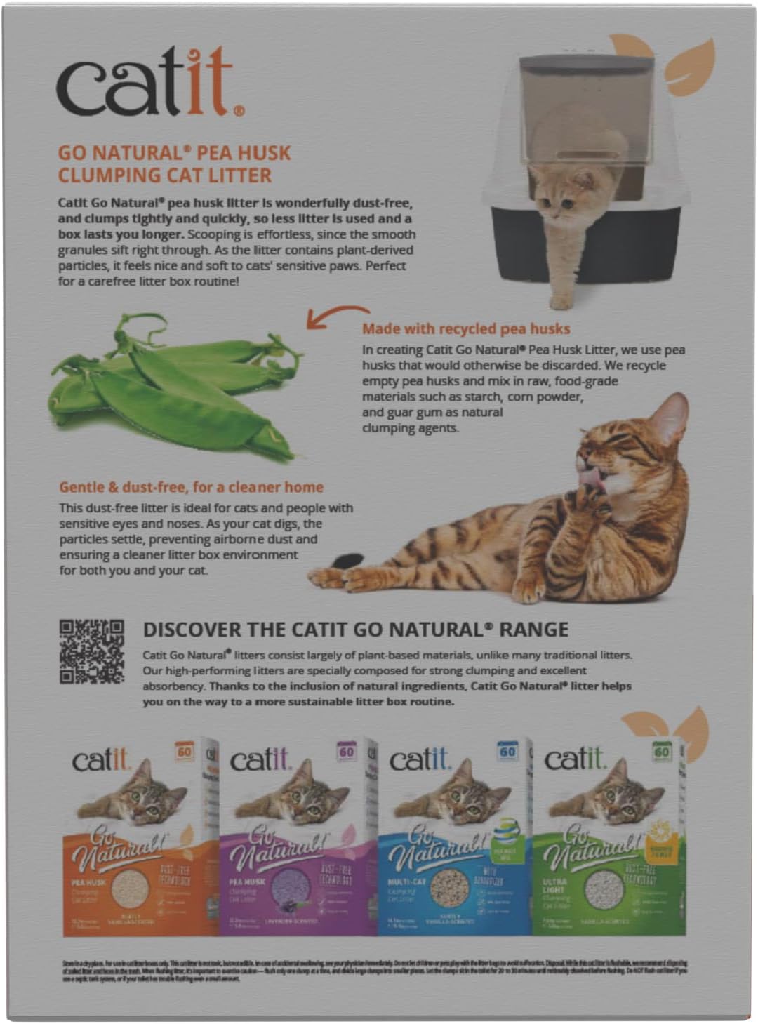 Catit Go Natural Pea Husk Clumping Cat Litter, Tofu, Vanilla 5.6 kg, Dust Free & Lightweight Cat Litter, Easy to Scoop Litiere Pour Chat