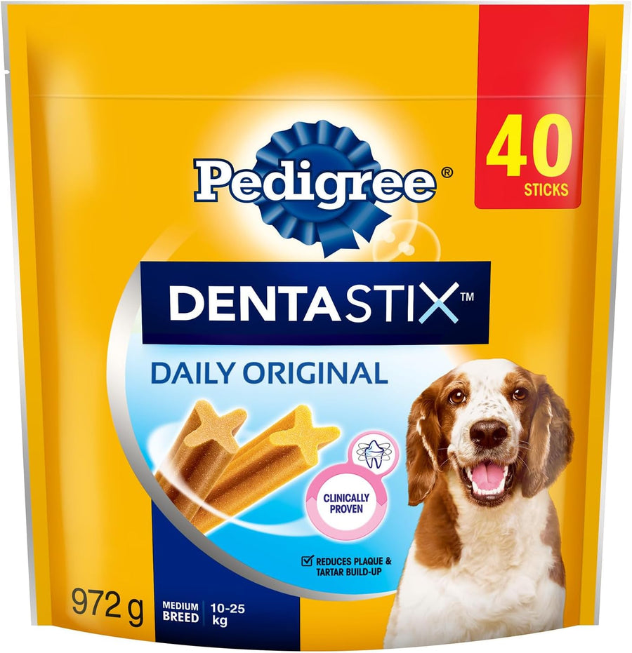 PEDIGREE DENTASTIX Oral Care Original Adult Dog Treats - for Medium Breeds - Reduces Plaque and Tartar Buildup - 40 Sticks 972g Pouch