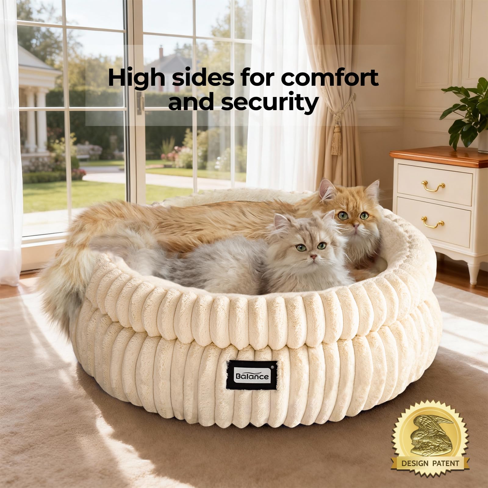 BALANCE Cat Bed Kitten Bed, Washable Round Cat Beds for Indoor Cats, Super Soft Plush Faux Fur Pet Bed for Puppy and Kitten with Anti-Slip Bottom