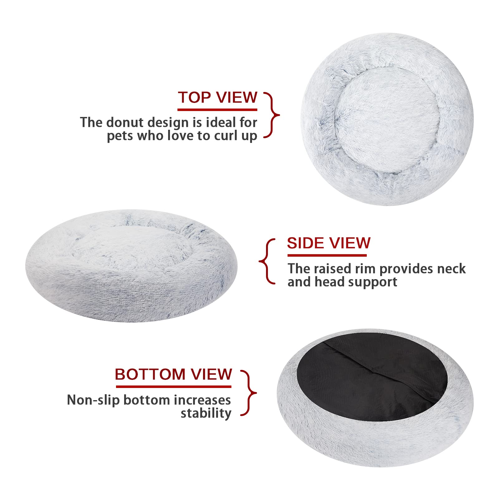 Bedfolks Calming Donut Cat Bed, Dia23 Round Fluffy Dog Beds for Small Dogs & Cat Beds for Indoor Cats, Washable Anti-Anxiety Plush Puppy Bed（Pink, Small）