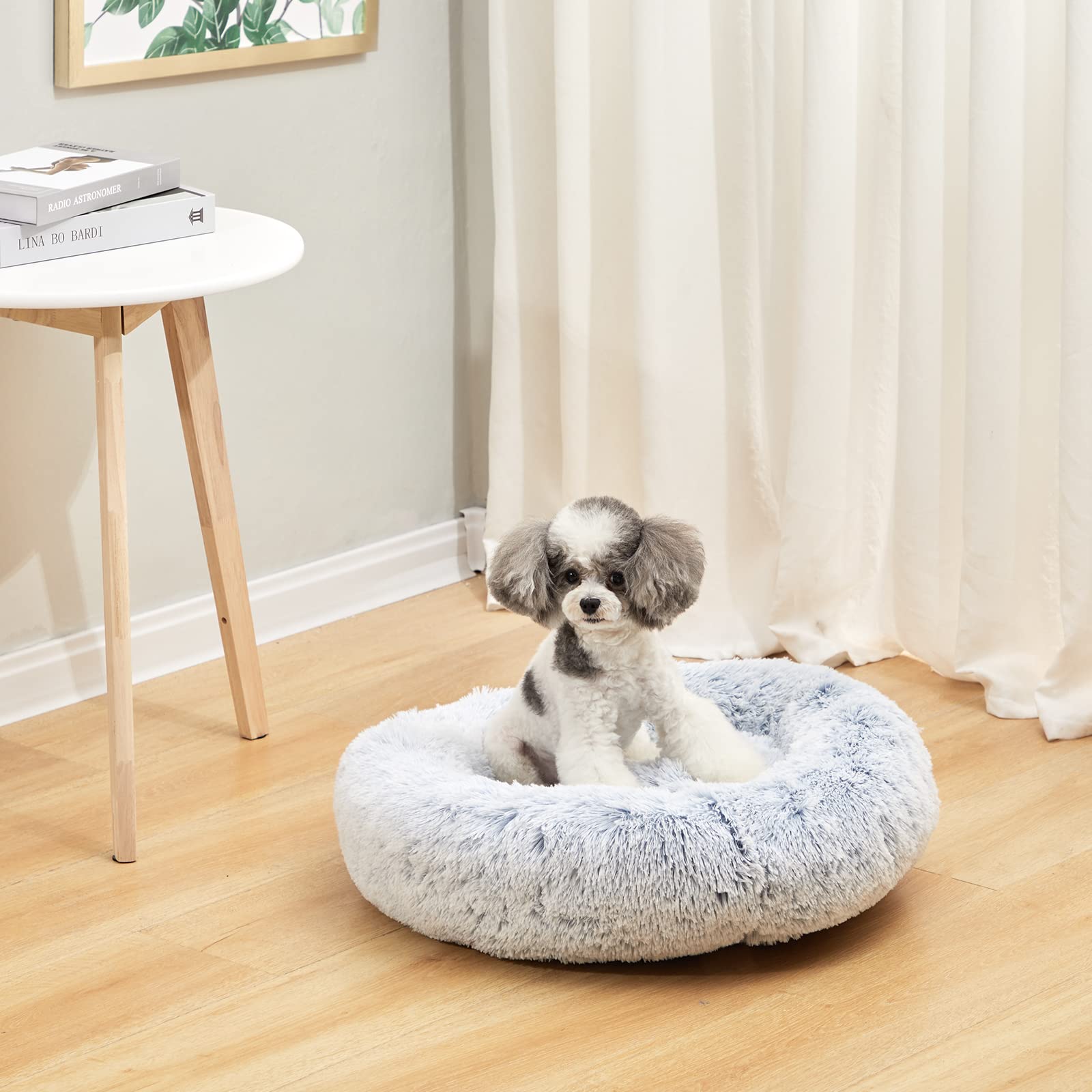 Bedfolks Calming Donut Cat Bed, Dia23 Round Fluffy Dog Beds for Small Dogs & Cat Beds for Indoor Cats, Washable Anti-Anxiety Plush Puppy Bed（Pink, Small）