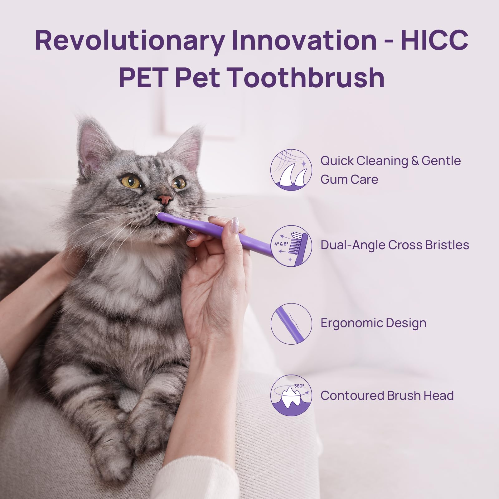 HICC PET Toothbrush for Dogs & Large Cats, Vet-Recommended Dog Toothbrush with Triple Bristle, Ergonomic Design, Improves Oral Hygiene, Deep Teeth Cleaning, Gum & Dental Care, Toothpaste Not Included