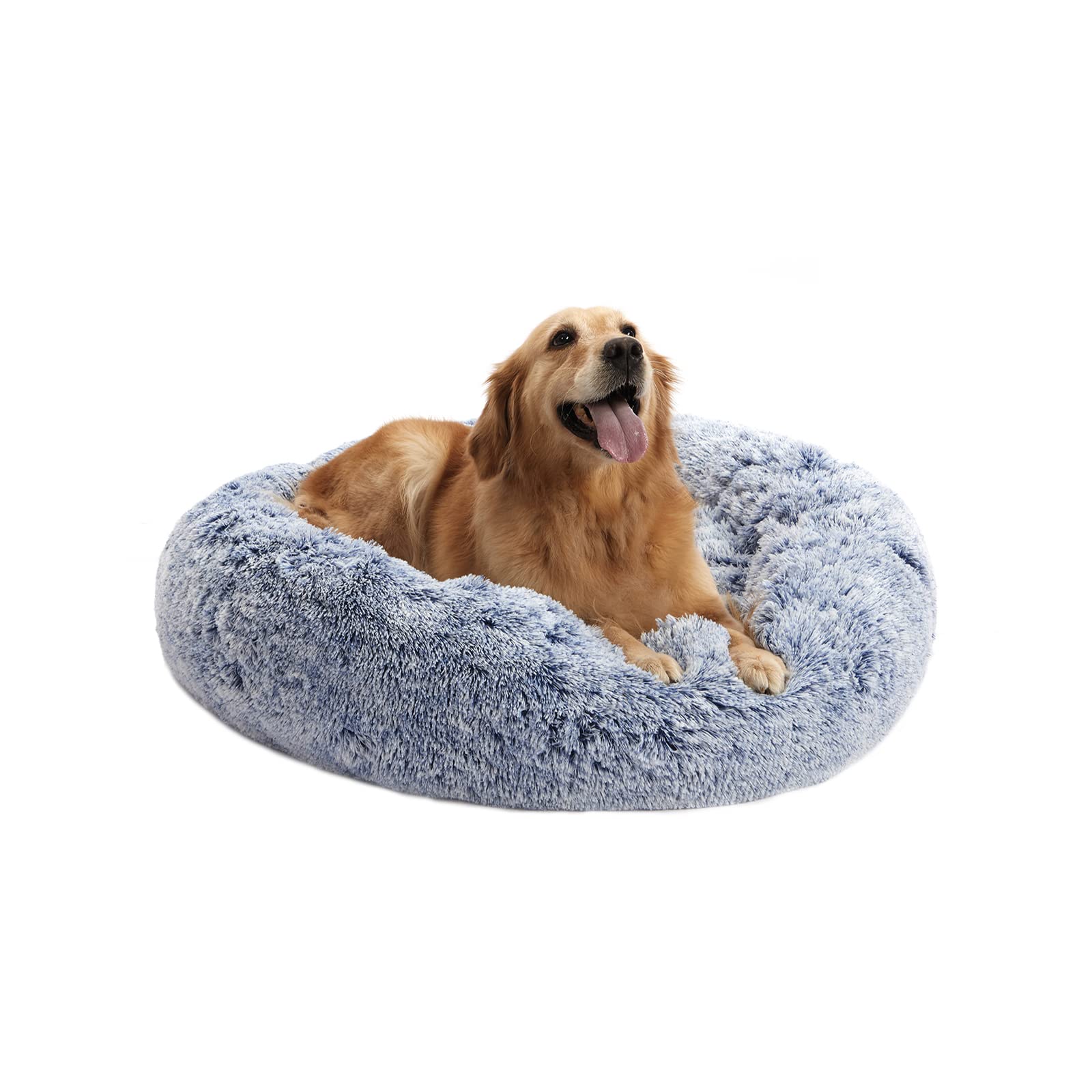 Bedfolks Calming Donut Cat Bed, Dia23 Round Fluffy Dog Beds for Small Dogs & Cat Beds for Indoor Cats, Washable Anti-Anxiety Plush Puppy Bed（Pink, Small）