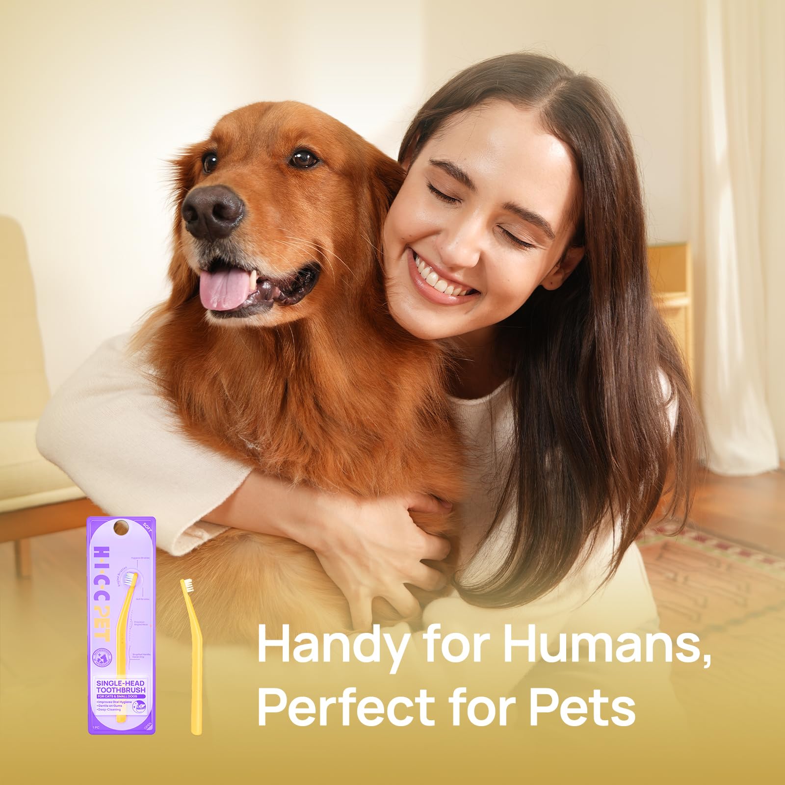 HICC PET Toothbrush for Dogs & Large Cats, Vet-Recommended Dog Toothbrush with Triple Bristle, Ergonomic Design, Improves Oral Hygiene, Deep Teeth Cleaning, Gum & Dental Care, Toothpaste Not Included