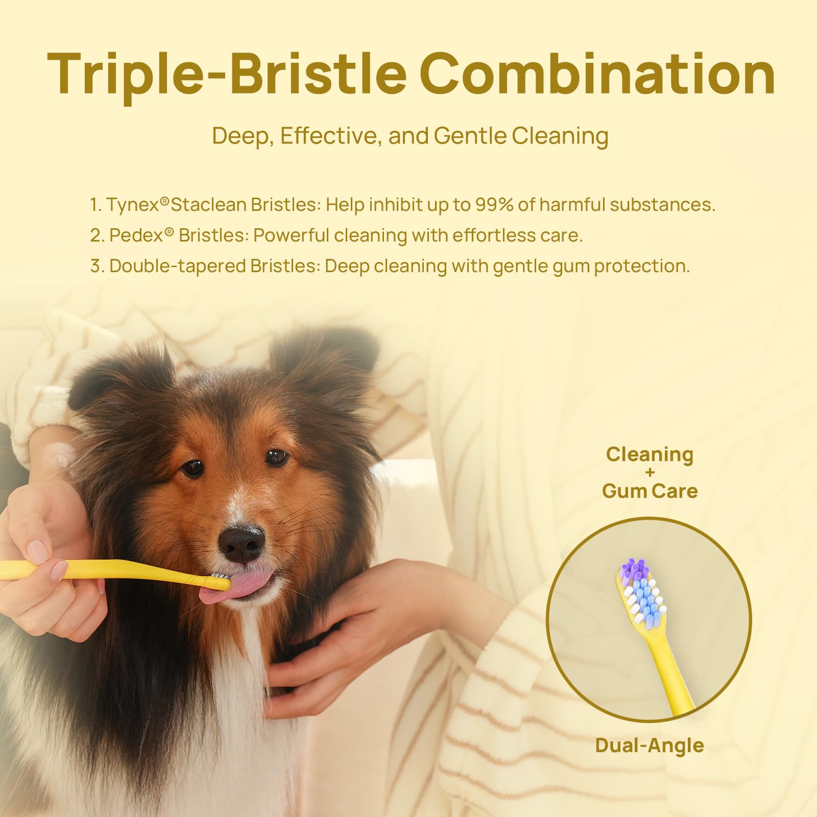 HICC PET Toothbrush for Dogs & Large Cats, Vet-Recommended Dog Toothbrush with Triple Bristle, Ergonomic Design, Improves Oral Hygiene, Deep Teeth Cleaning, Gum & Dental Care, Toothpaste Not Included