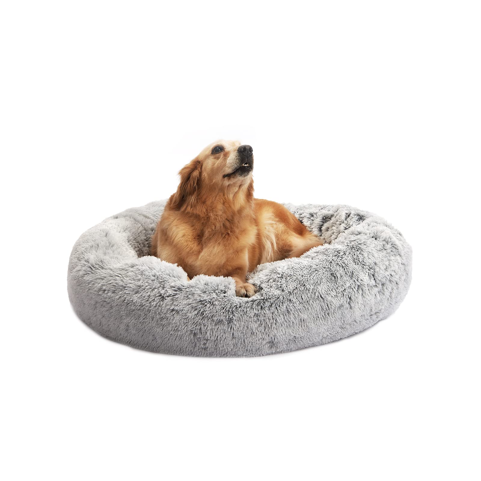Bedfolks Calming Donut Cat Bed, Dia23 Round Fluffy Dog Beds for Small Dogs & Cat Beds for Indoor Cats, Washable Anti-Anxiety Plush Puppy Bed（Pink, Small）