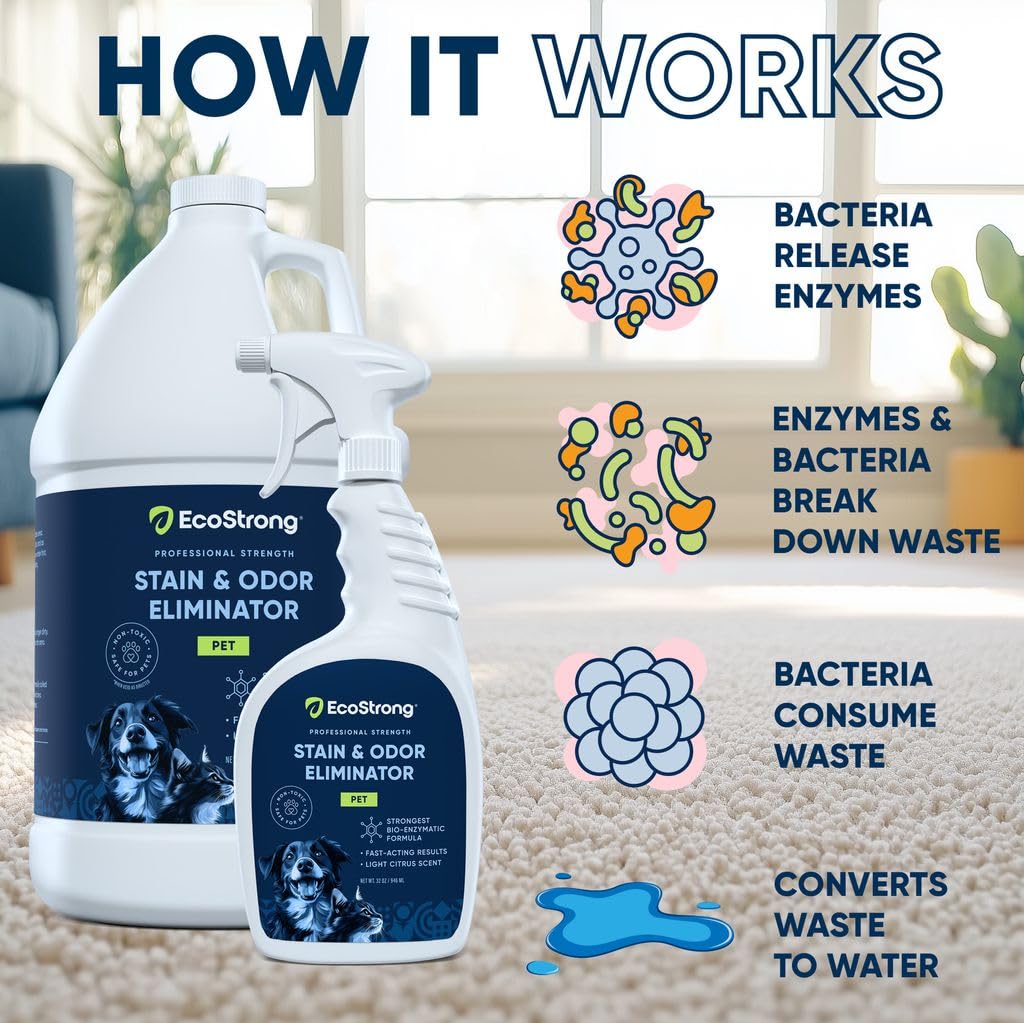 Eco Strong Pet Stain and Odor Remover - Cat Urine Enzyme Cleaner Destroyer, Urine Destroyer for Dogs, Pet Urine Enzyme Cleaner - 32 OZ