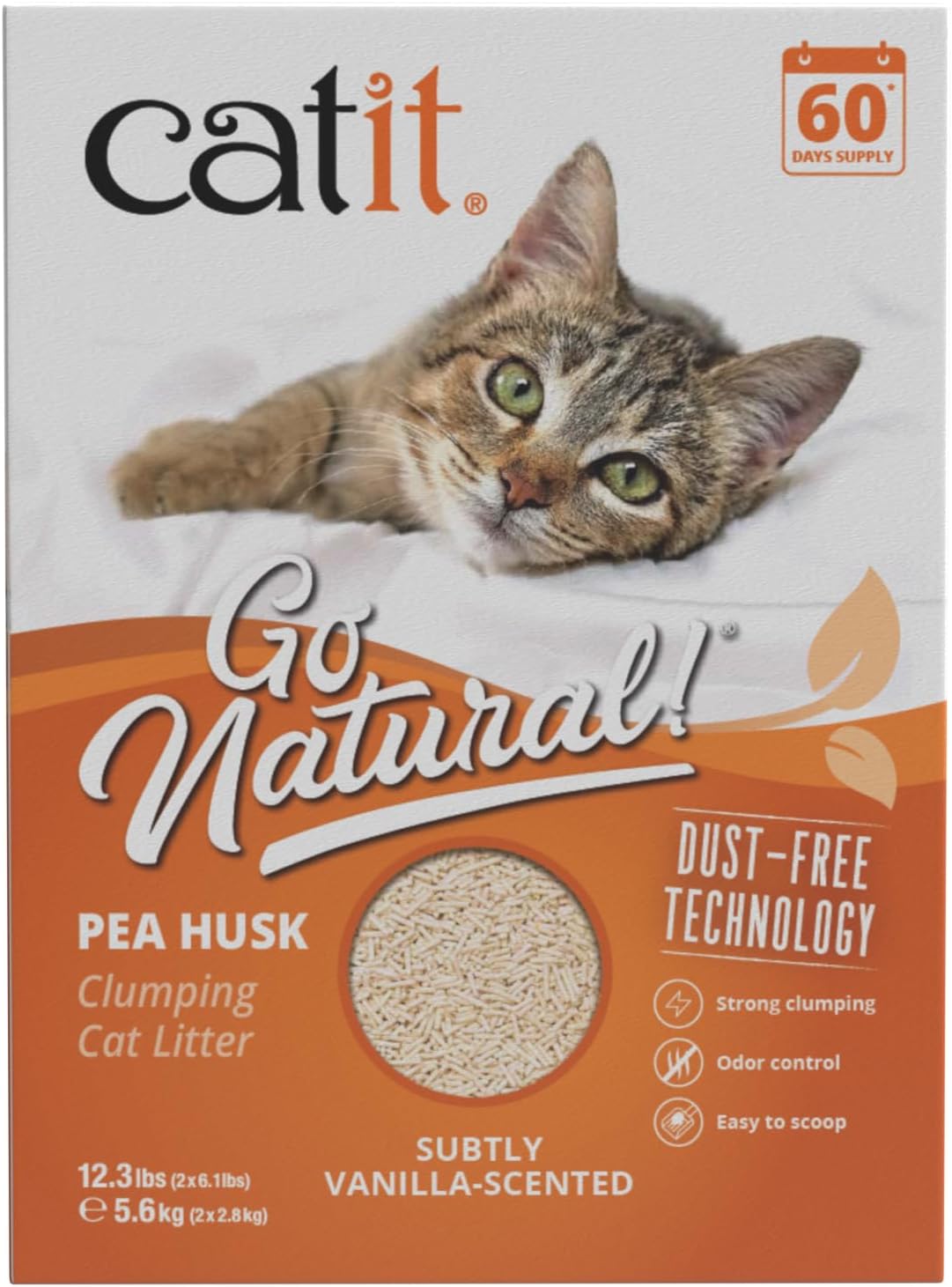 Catit Go Natural Pea Husk Clumping Cat Litter, Tofu, Vanilla 5.6 kg, Dust Free & Lightweight Cat Litter, Easy to Scoop Litiere Pour Chat