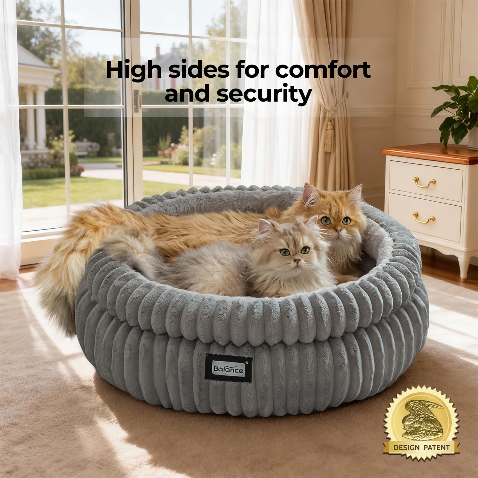 BALANCE Cat Bed Kitten Bed, Washable Round Cat Beds for Indoor Cats, Super Soft Plush Faux Fur Pet Bed for Puppy and Kitten with Anti-Slip Bottom