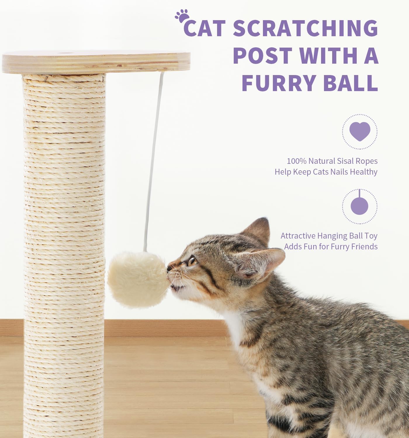 Made4Pets Cat Scratching Post with Cloud Bed Perch & Toys for Indoor Cats, Small Cat Tree Tower with Sisal Cat Scratcher & 2 Layer Track Balls, 6-in-1 with Self Groomer Brush & Plush Balls for Kittens