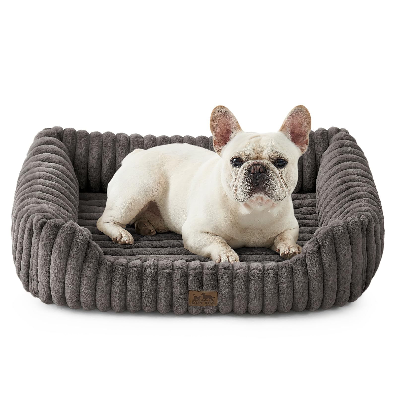 COZY KISS Orthopedic Dog Bed for Small Dogs & Medium Dogs - Washable Rectangle Pet Bed with Anti-Slip Bottom, Soft Calming Cat & Puppy Bed for Indoor Pets (30"x23"x7", Cream)