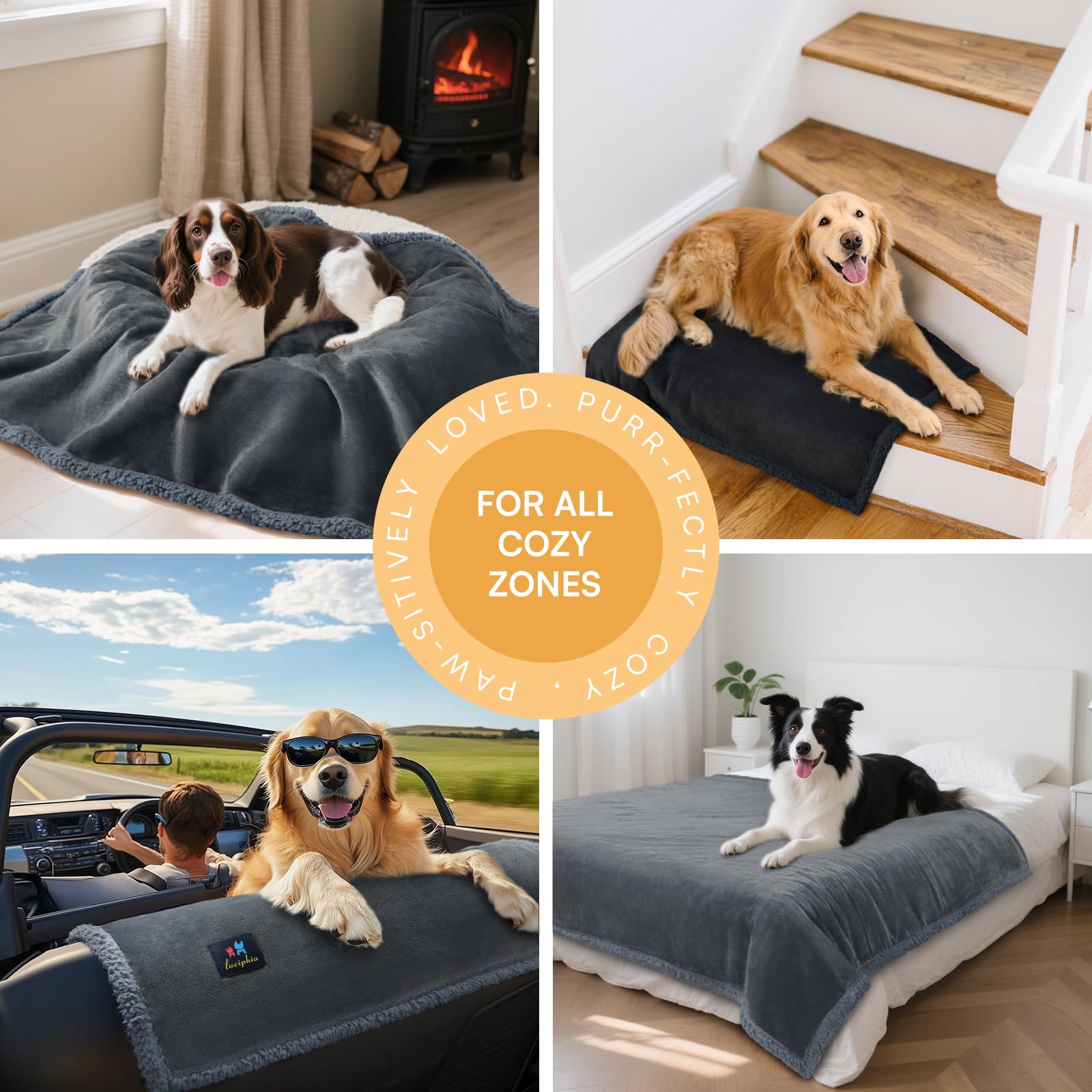 Luciphia Waterproof Bed Blanket Washable,Soft Sherpa Fleece Puppy Reversible Throw Blankets for Small Dog Cat,Furniture Cover Protector Couch Bed from Liquid Pee and Pet Fur, Grey, 40" x 28"