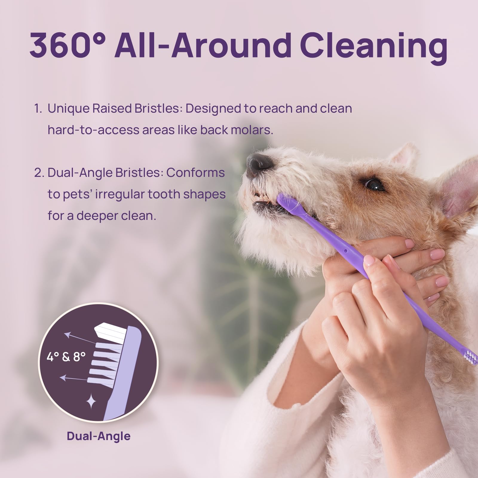 HICC PET Toothbrush for Dogs & Large Cats, Vet-Recommended Dog Toothbrush with Triple Bristle, Ergonomic Design, Improves Oral Hygiene, Deep Teeth Cleaning, Gum & Dental Care, Toothpaste Not Included