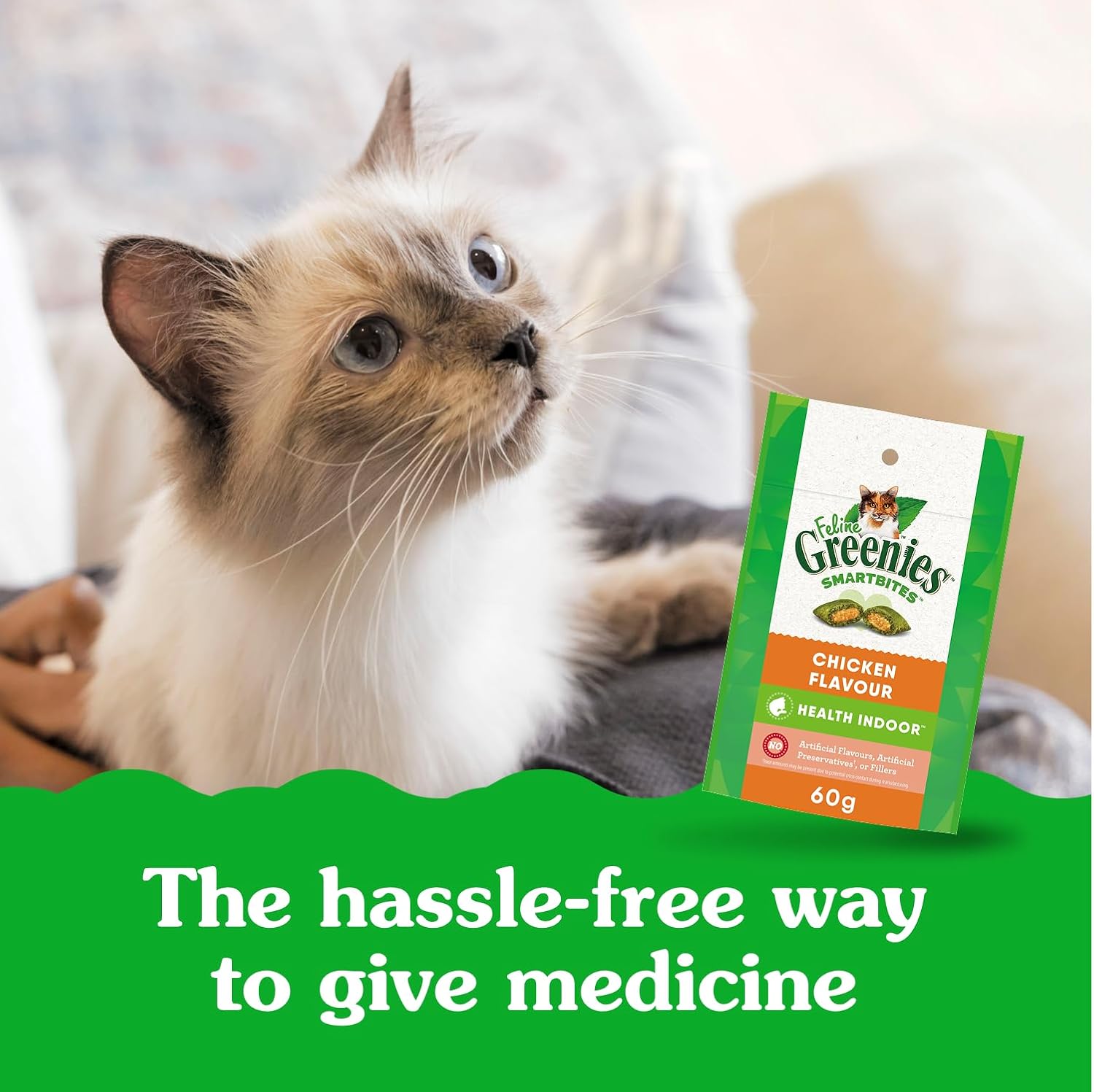 GREENIES Feline SMARTBITES Cat Treats Natural Dental Care, Chicken Flavour, 2.1oz Pouch