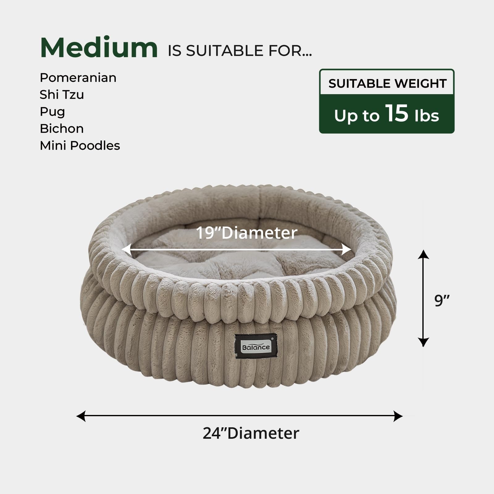 BALANCE Cat Bed Kitten Bed, Washable Round Cat Beds for Indoor Cats, Super Soft Plush Faux Fur Pet Bed for Puppy and Kitten with Anti-Slip Bottom