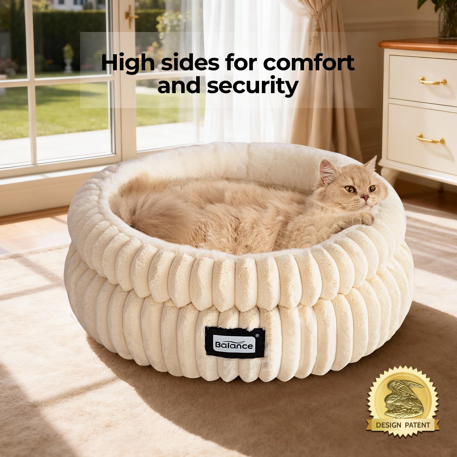 BALANCE Cat Bed Kitten Bed, Washable Round Cat Beds for Indoor Cats, Super Soft Plush Faux Fur Pet Bed for Puppy and Kitten with Anti-Slip Bottom
