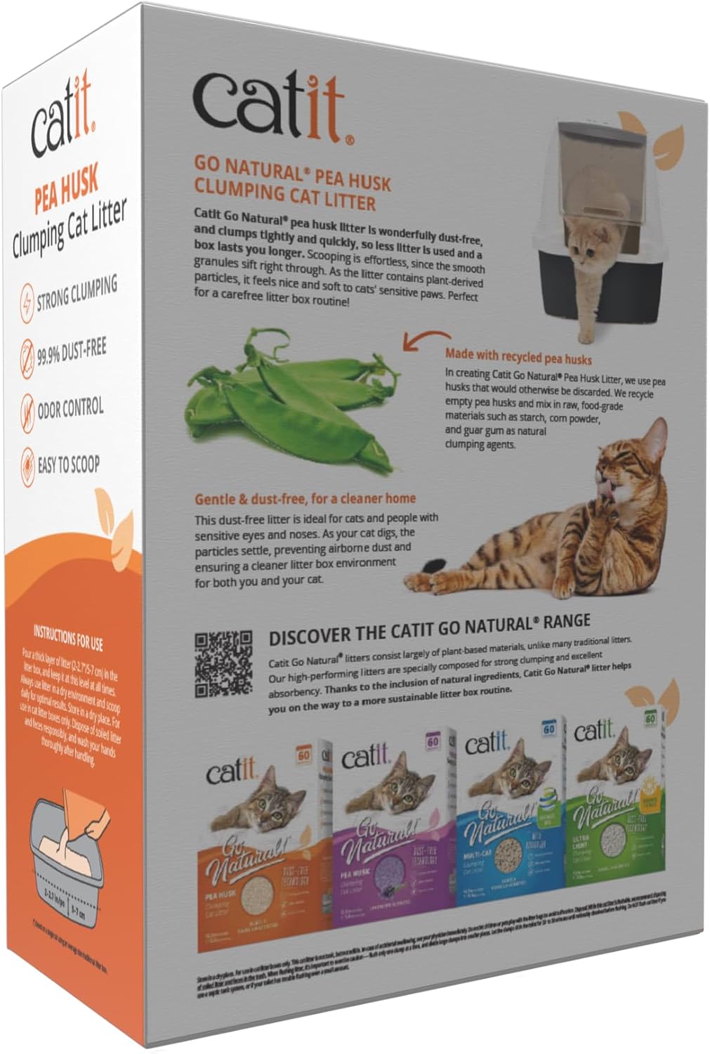Catit Go Natural Pea Husk Clumping Cat Litter, Tofu, Vanilla 5.6 kg, Dust Free & Lightweight Cat Litter, Easy to Scoop Litiere Pour Chat