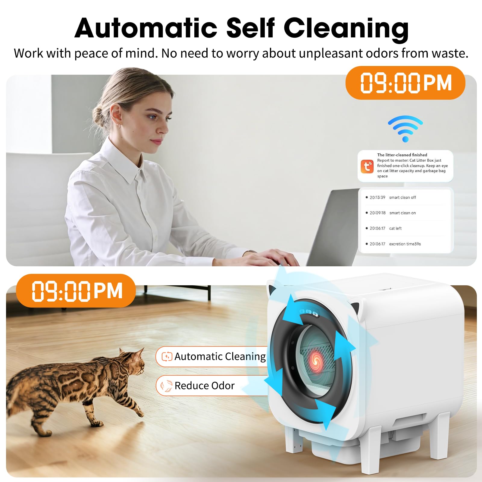 Automatic Cat Litter Box, Self Cleaning Litter Box for Multiple Cats, 90L Automatic Litter Box with APP Control, Multiple Safety Sensor, Smart Health Monitor,1 Trash Bags