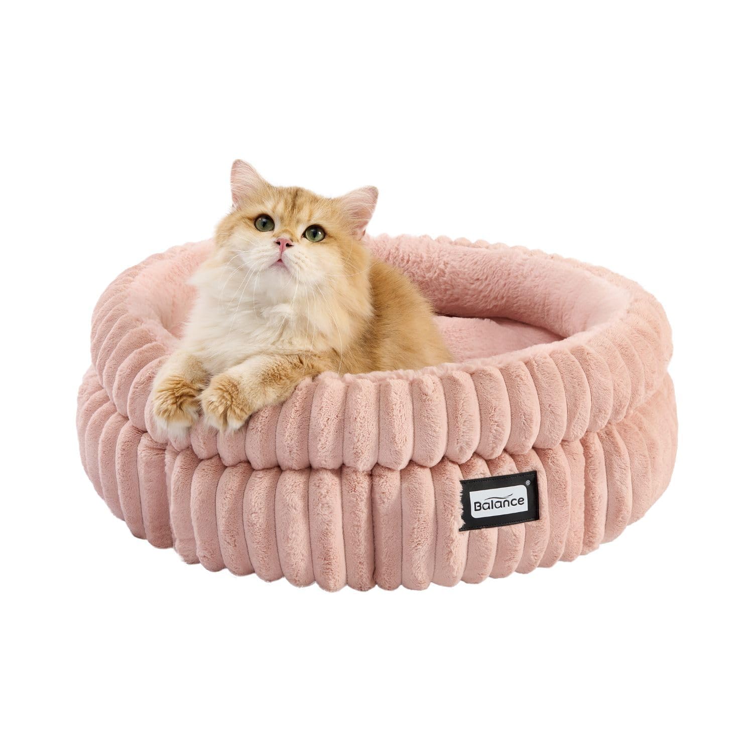 BALANCE Cat Bed Kitten Bed, Washable Round Cat Beds for Indoor Cats, Super Soft Plush Faux Fur Pet Bed for Puppy and Kitten with Anti-Slip Bottom