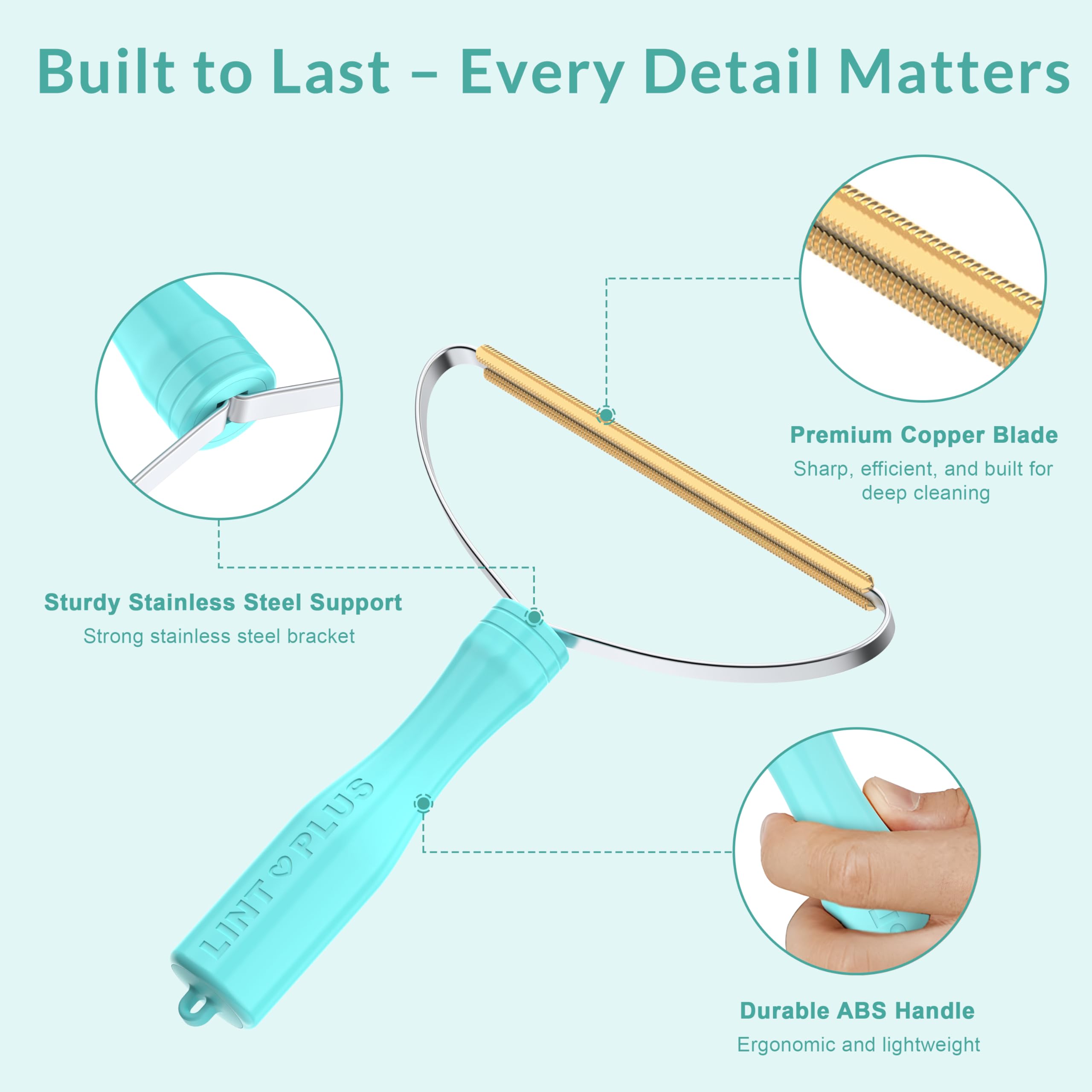 LINTPLUS Deep Cleaner Pro Pet Hair Remover - Special Cat & Dog Hair Remover for Multi Fabric, Edge, Carpet, Rake, Scraper - Easy to Use, Every Hair!
