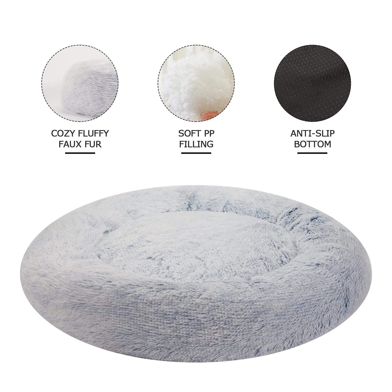 Bedfolks Calming Donut Cat Bed, Dia23 Round Fluffy Dog Beds for Small Dogs & Cat Beds for Indoor Cats, Washable Anti-Anxiety Plush Puppy Bed（Pink, Small）