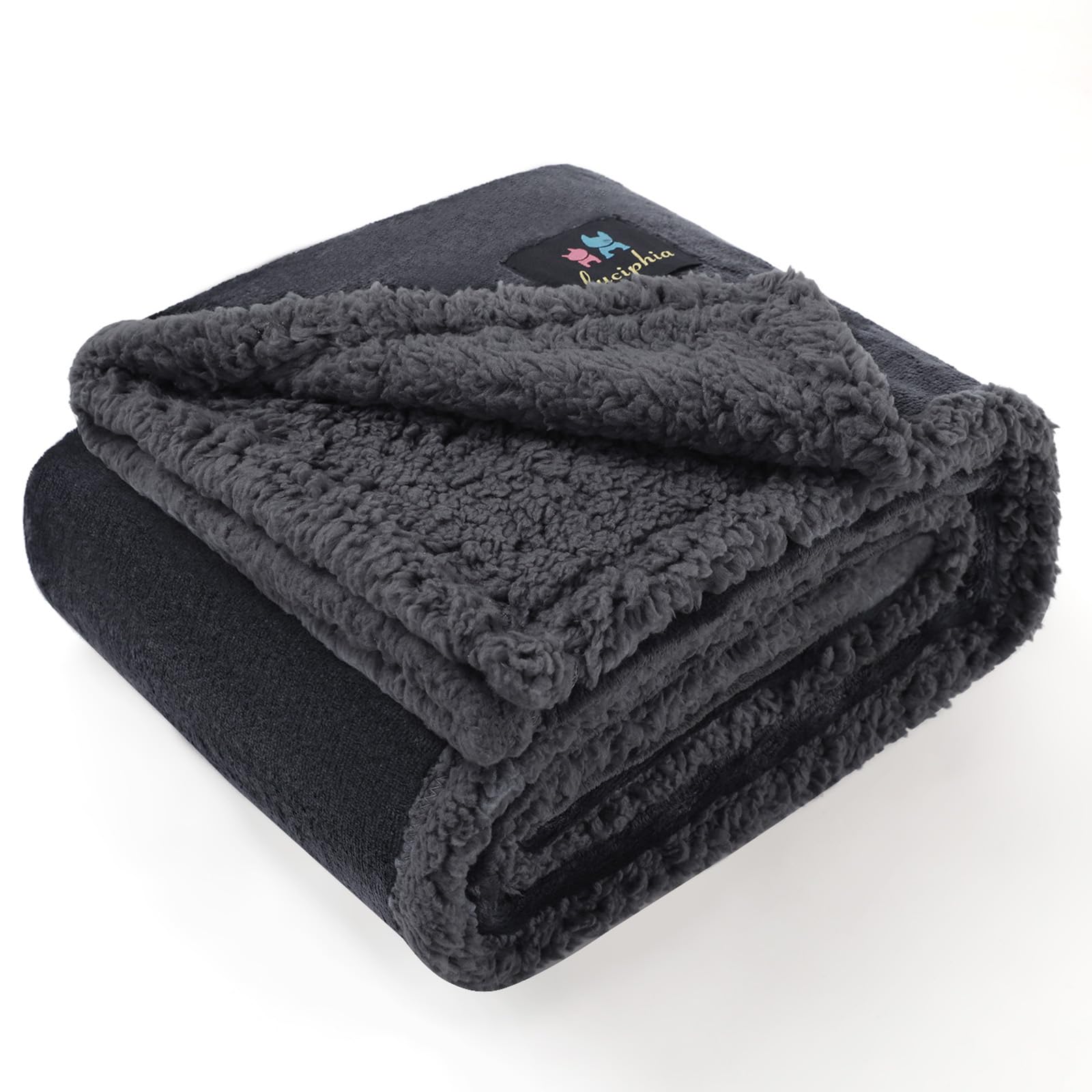 Luciphia Waterproof Bed Blanket Washable,Soft Sherpa Fleece Puppy Reversible Throw Blankets for Small Dog Cat,Furniture Cover Protector Couch Bed from Liquid Pee and Pet Fur, Grey, 40" x 28"