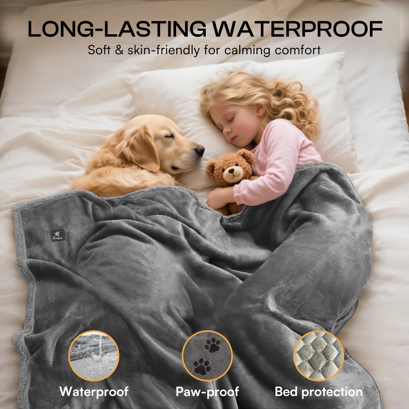 Luciphia Waterproof Bed Blanket Washable,Soft Sherpa Fleece Puppy Reversible Throw Blankets for Small Dog Cat,Furniture Cover Protector Couch Bed from Liquid Pee and Pet Fur, Grey, 40" x 28"