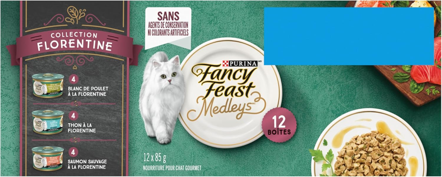 Fancy Feast Medleys Wet Cat Food, Florentine Collection Variety Pack 3 Flavours - 85 g Can (12 Pack)