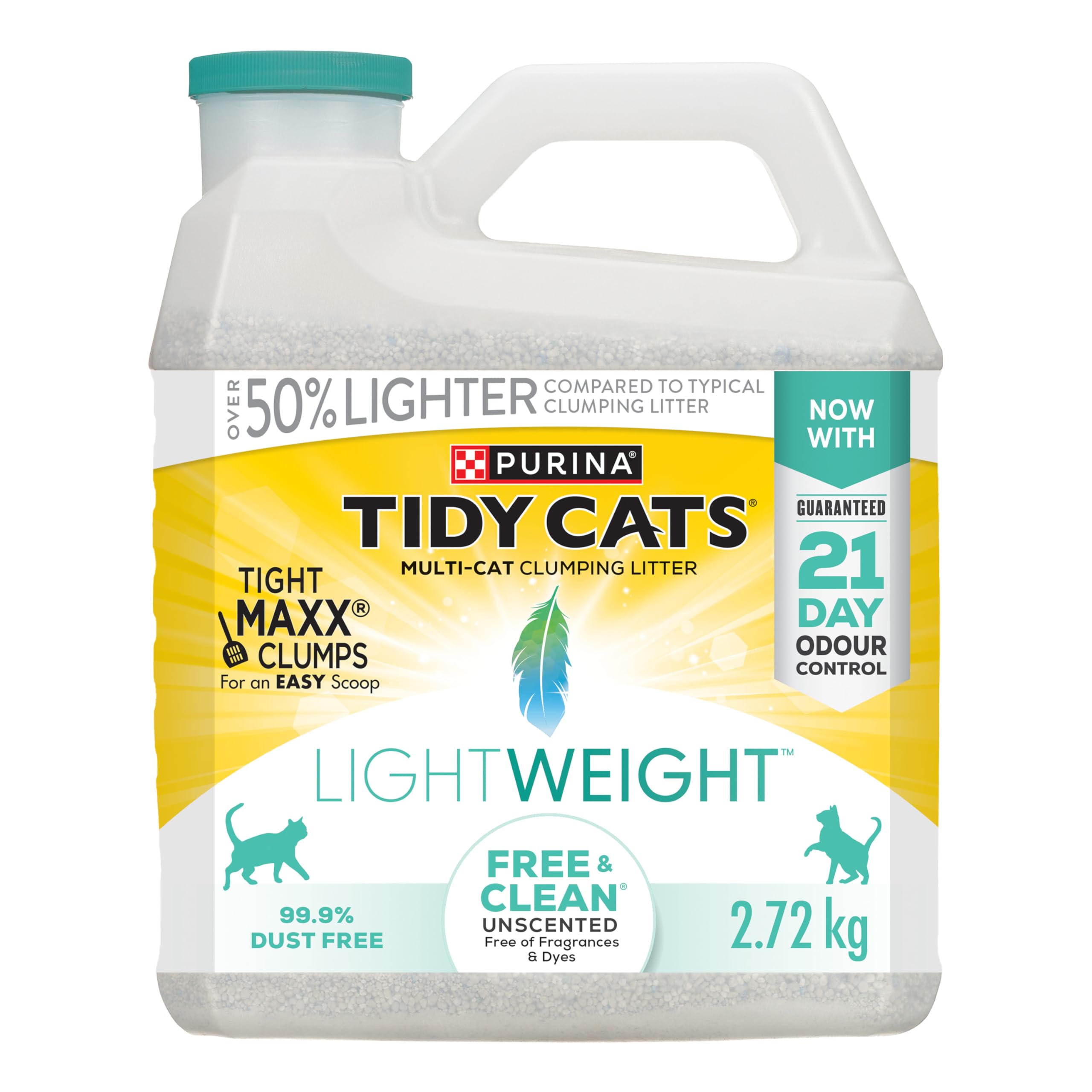 Tidy Cats Free & Clean Cat Litter, LightWeight Unscented Multi-Cat - 2.72 kg Jug