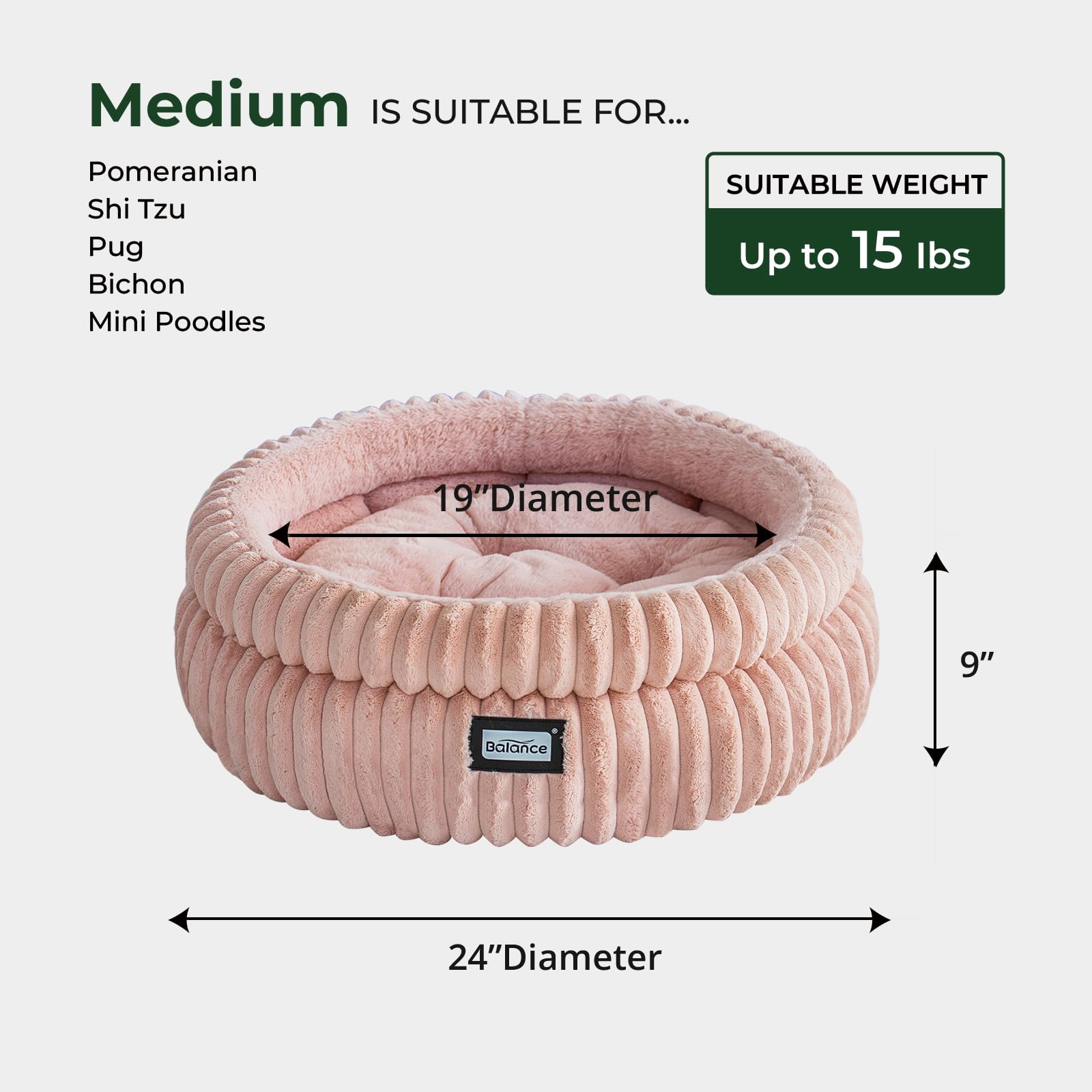 BALANCE Cat Bed Kitten Bed, Washable Round Cat Beds for Indoor Cats, Super Soft Plush Faux Fur Pet Bed for Puppy and Kitten with Anti-Slip Bottom