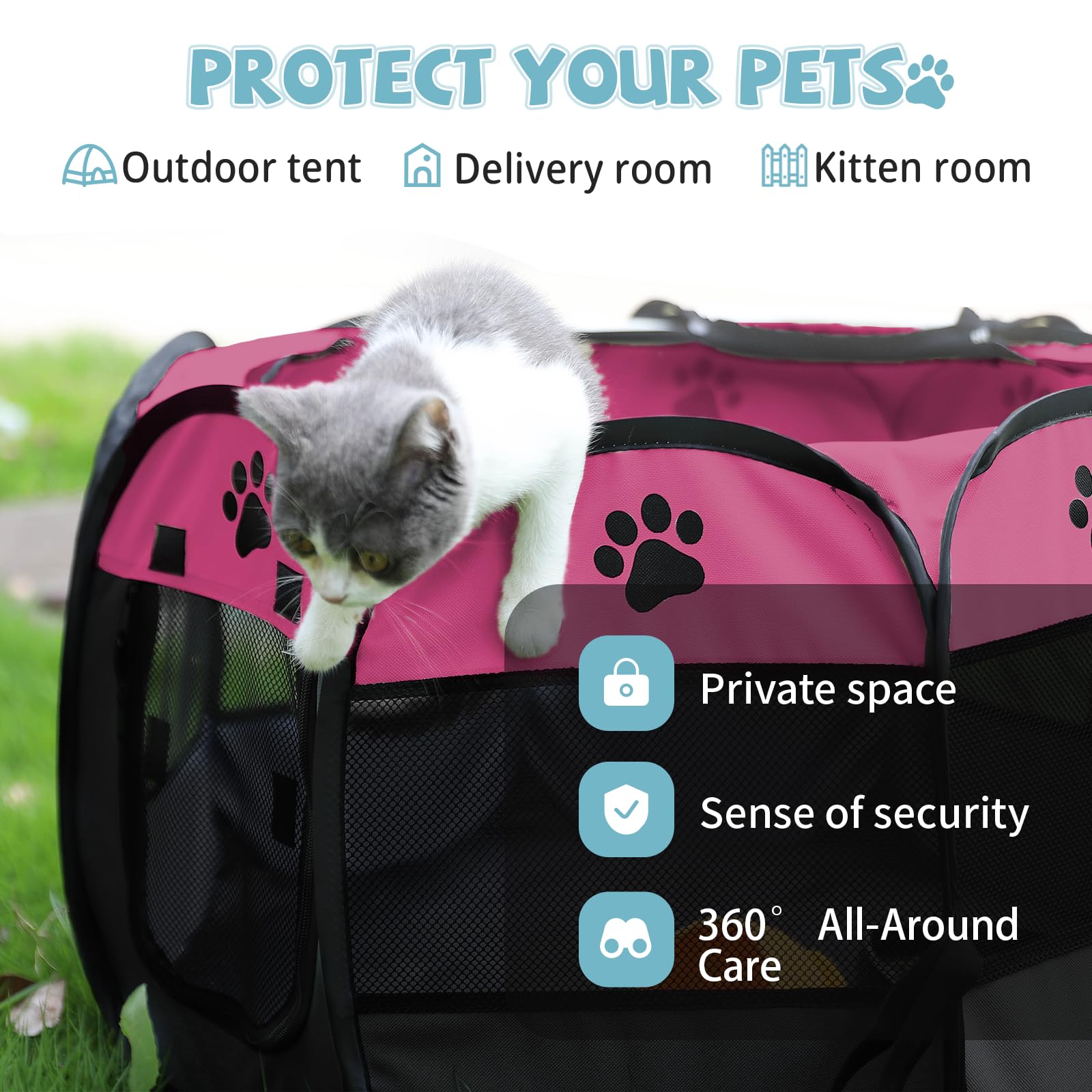 SENCONE Portable Pet Playpen, Dog Playpen Foldable Pet Exercise Pen Tents Dog House Playground for Puppy Dog/Cat Indoor Outdoor Travel Camping Use