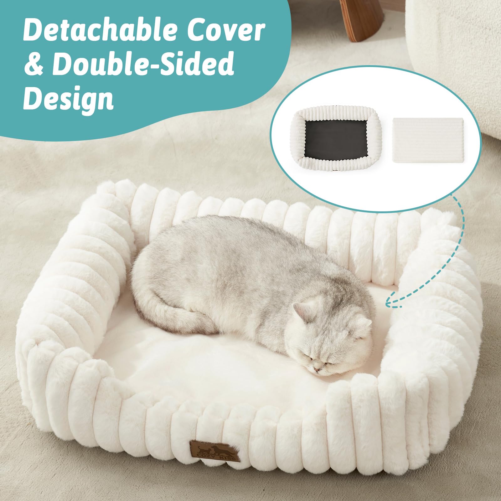 COZY KISS Orthopedic Dog Bed for Small Dogs & Medium Dogs - Washable Rectangle Pet Bed with Anti-Slip Bottom, Soft Calming Cat & Puppy Bed for Indoor Pets (30"x23"x7", Cream)