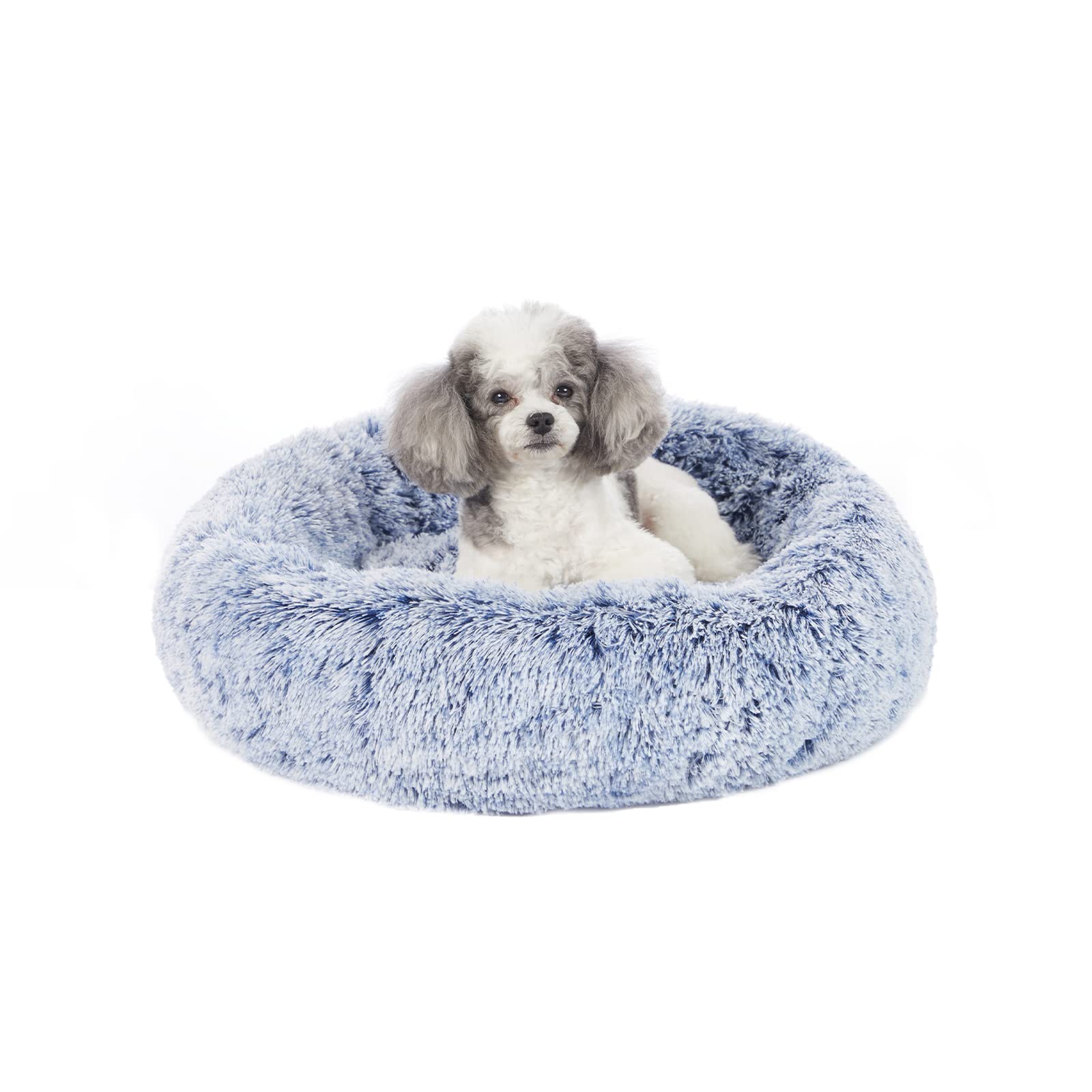 Bedfolks Calming Donut Cat Bed, Dia23 Round Fluffy Dog Beds for Small Dogs & Cat Beds for Indoor Cats, Washable Anti-Anxiety Plush Puppy Bed（Pink, Small）