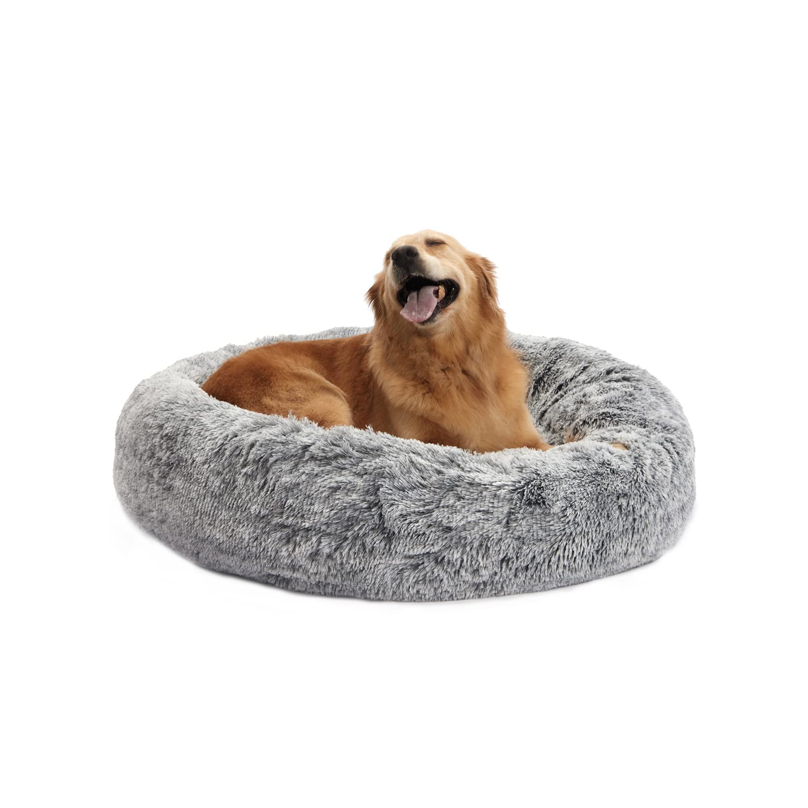 Bedfolks Calming Donut Cat Bed, Dia23 Round Fluffy Dog Beds for Small Dogs & Cat Beds for Indoor Cats, Washable Anti-Anxiety Plush Puppy Bed（Pink, Small）