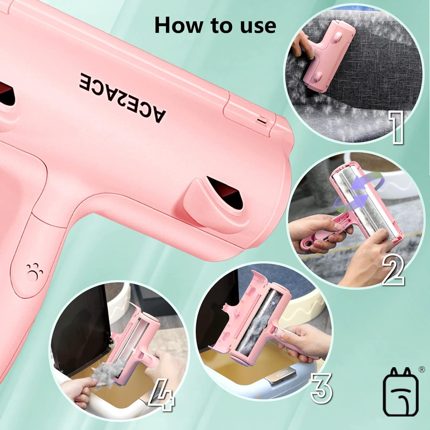 Pet Hair Remover Roller, ACE2ACE Reusable Animal Hair Removal Brush for Dogs and Cats, Self Clean Pet Fur from Carpet, Furniture, Rugs, Laundry, Clothes and Bedding, Sofa
